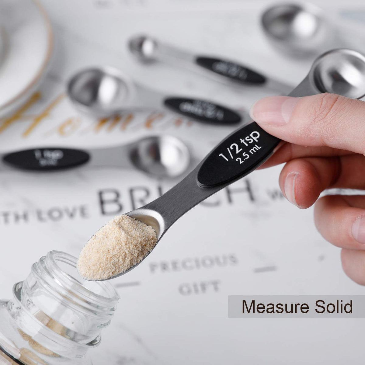 Magnetic Measuring Spoons Set Stainless Steel Dual Sided Stackable Teaspoon