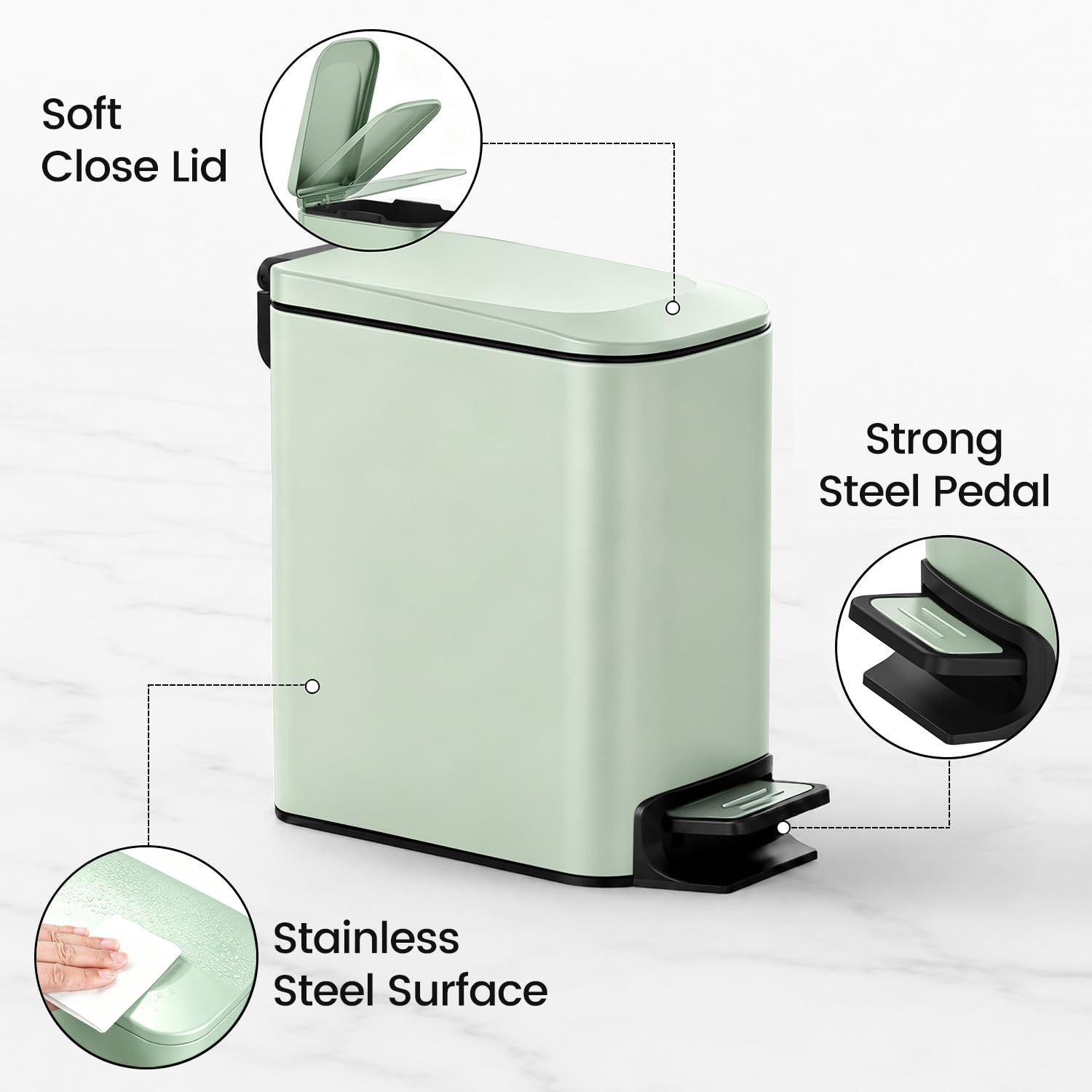 Small Bathroom Trash Can with Lid