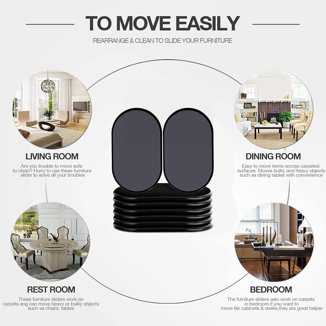 Reusable Large Furniture Sliders for Carpet (8 Count)