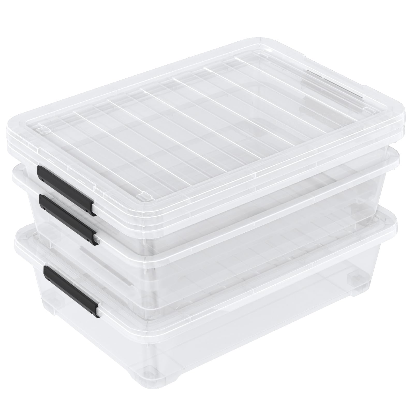 Set of 3 42 L Plastic Underbed Box with Latching Lid and Wheels (3 Count)