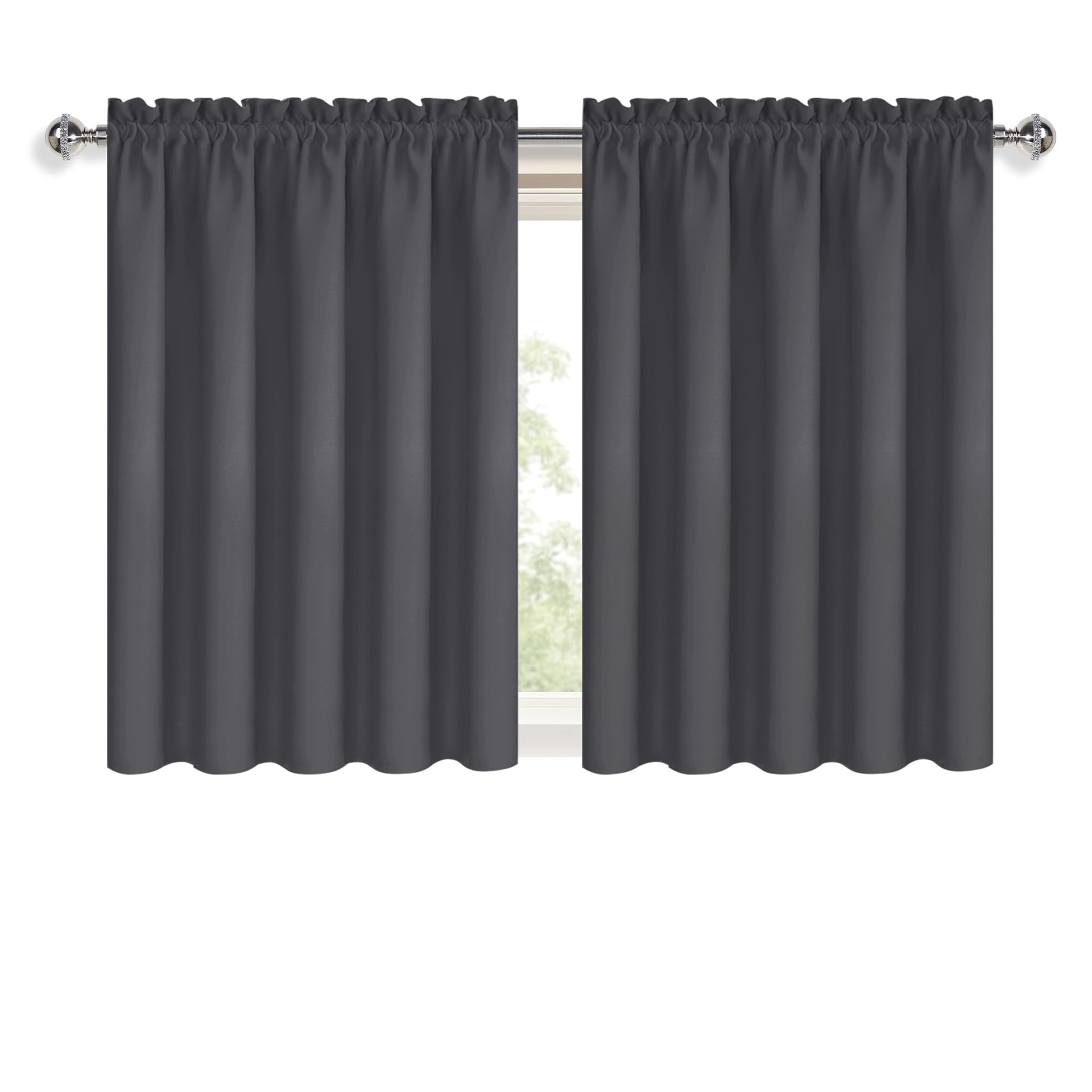 Short Blackout Curtains 60 x 36 Inch for Kitchen RV Bunk Dark Grey (2 Count)