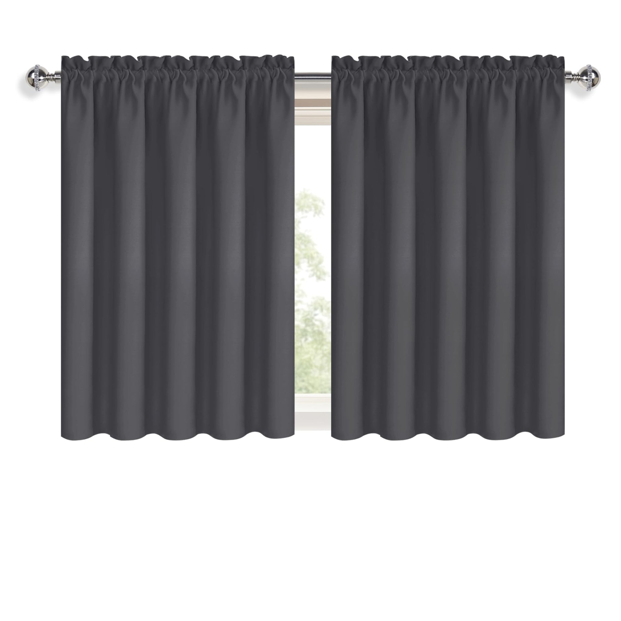 Short Blackout Curtains 60 x 36 Inch for Kitchen RV Bunk Dark Grey (2 Count)