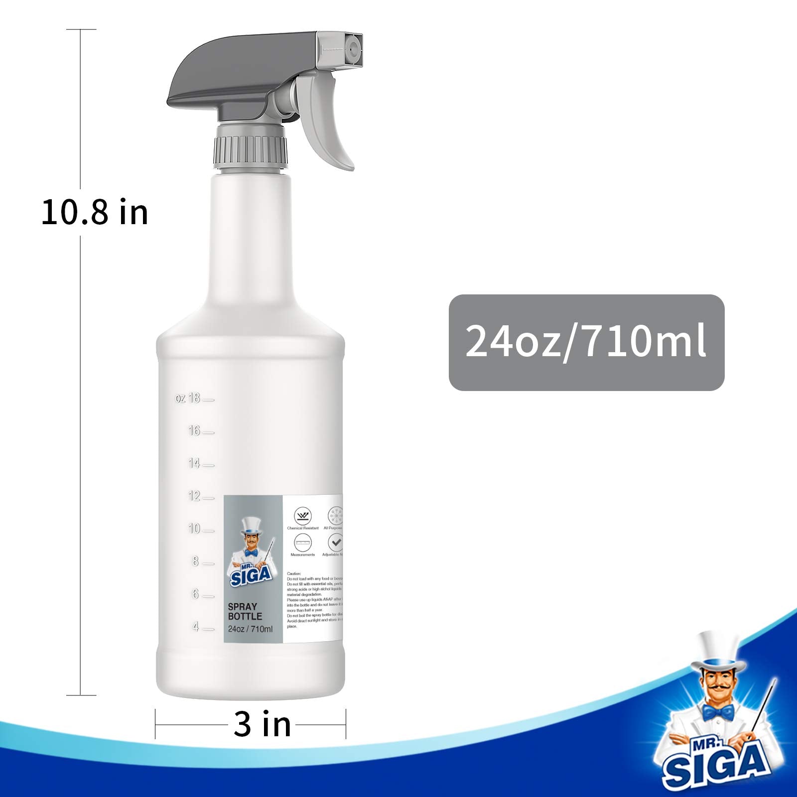 24 oz Empty Plastic Spray Bottles for Cleaning Solutions (3 Count)