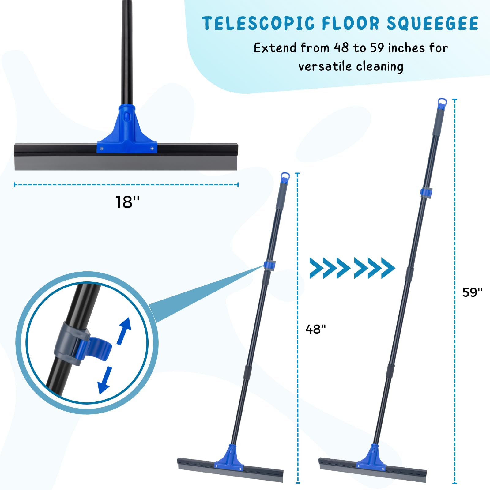 Floor Squeegee with Telescopic Long Handle 59''