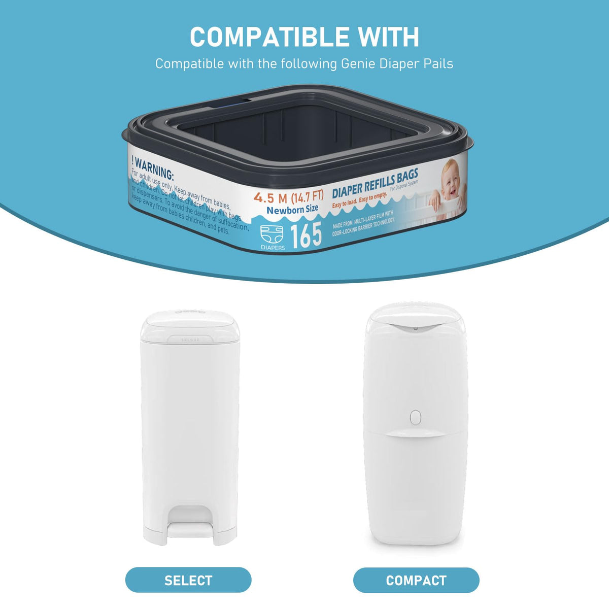 Square Starter Refills Disposal Bags Refill Compatible with Diaper Genie Classic (3.99 Count)