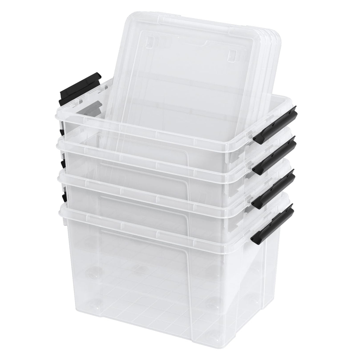 Set of 4 34 L Stackable Plastic Storage Bins with Latching Lids and Wheels (4 Count)