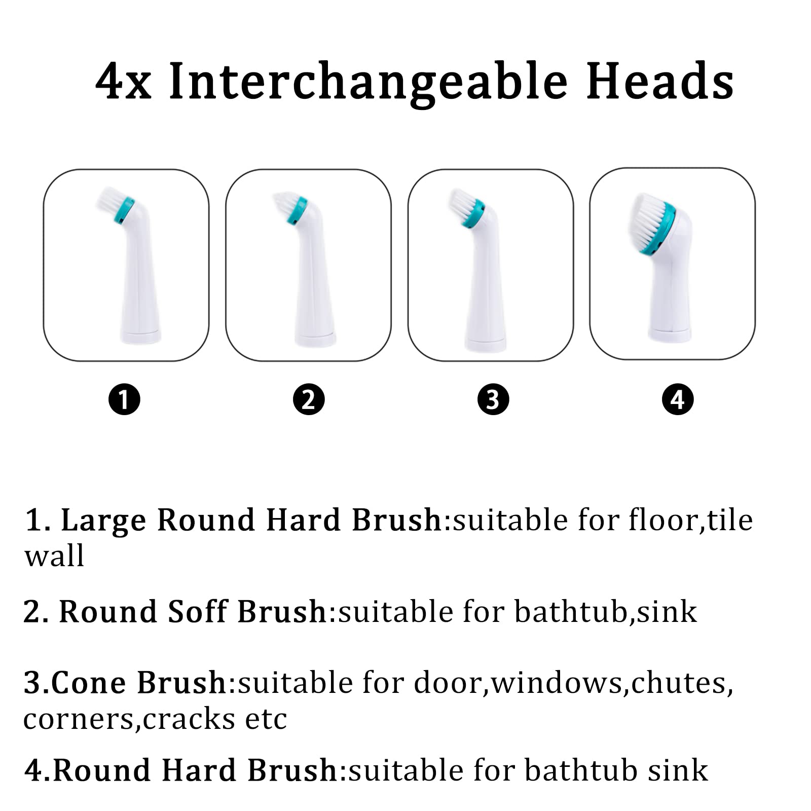 Electric Cleaning Brush with 4 in 1 Multiple Brush Heads