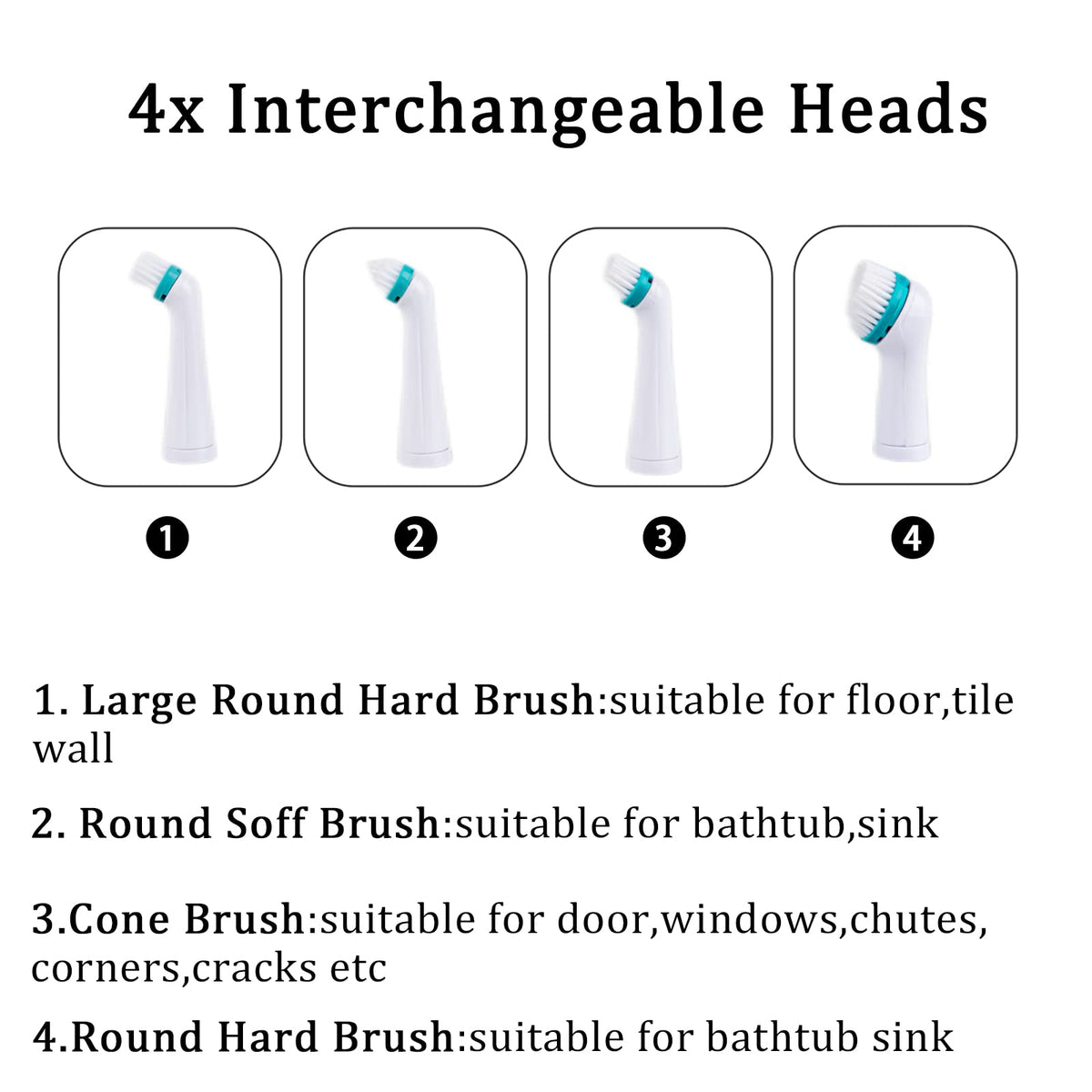 Electric Cleaning Brush with 4 in 1 Multiple Brush Heads