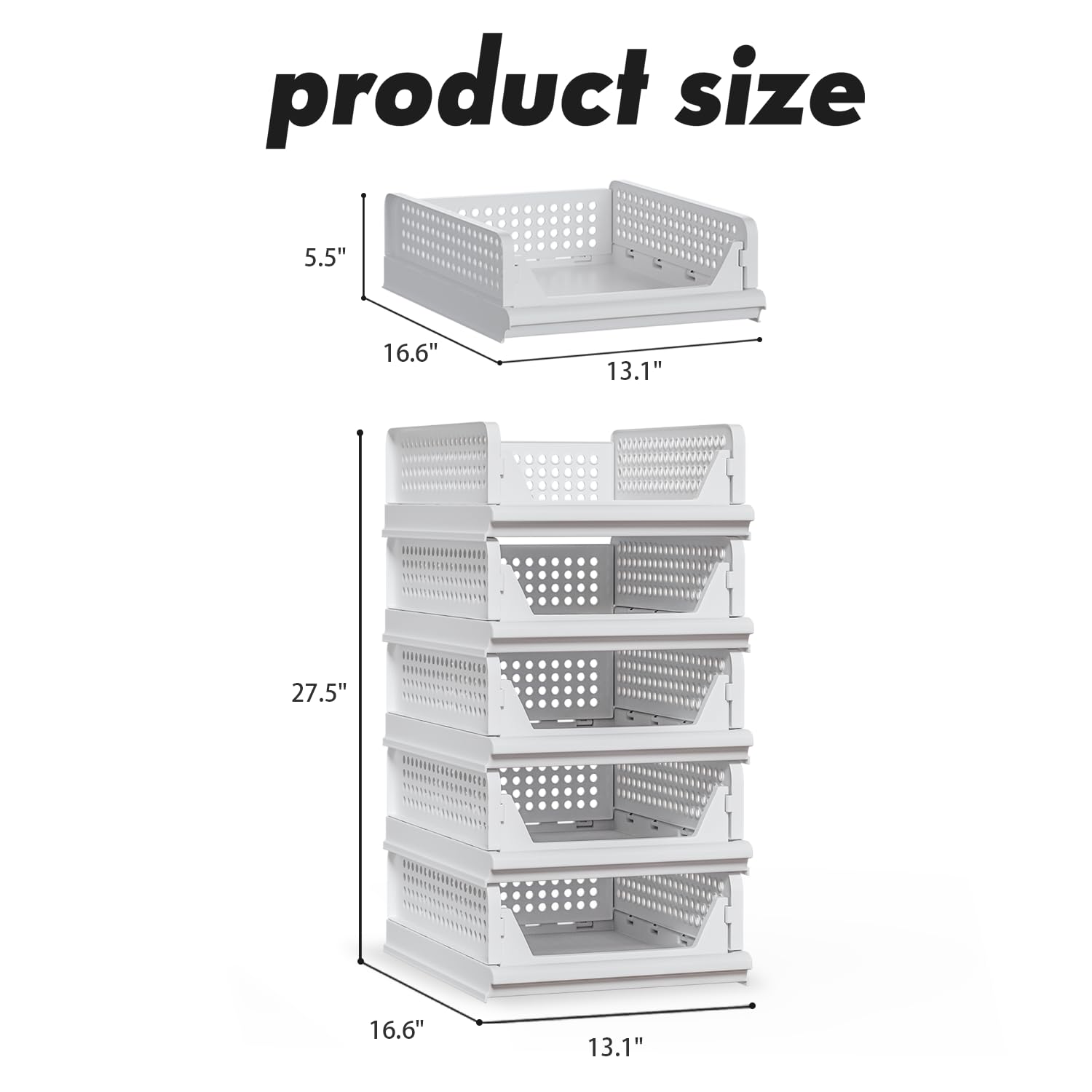 5 Pack Closet Storage Bins Stackable Organizer Drawer Shelf (5 Count)