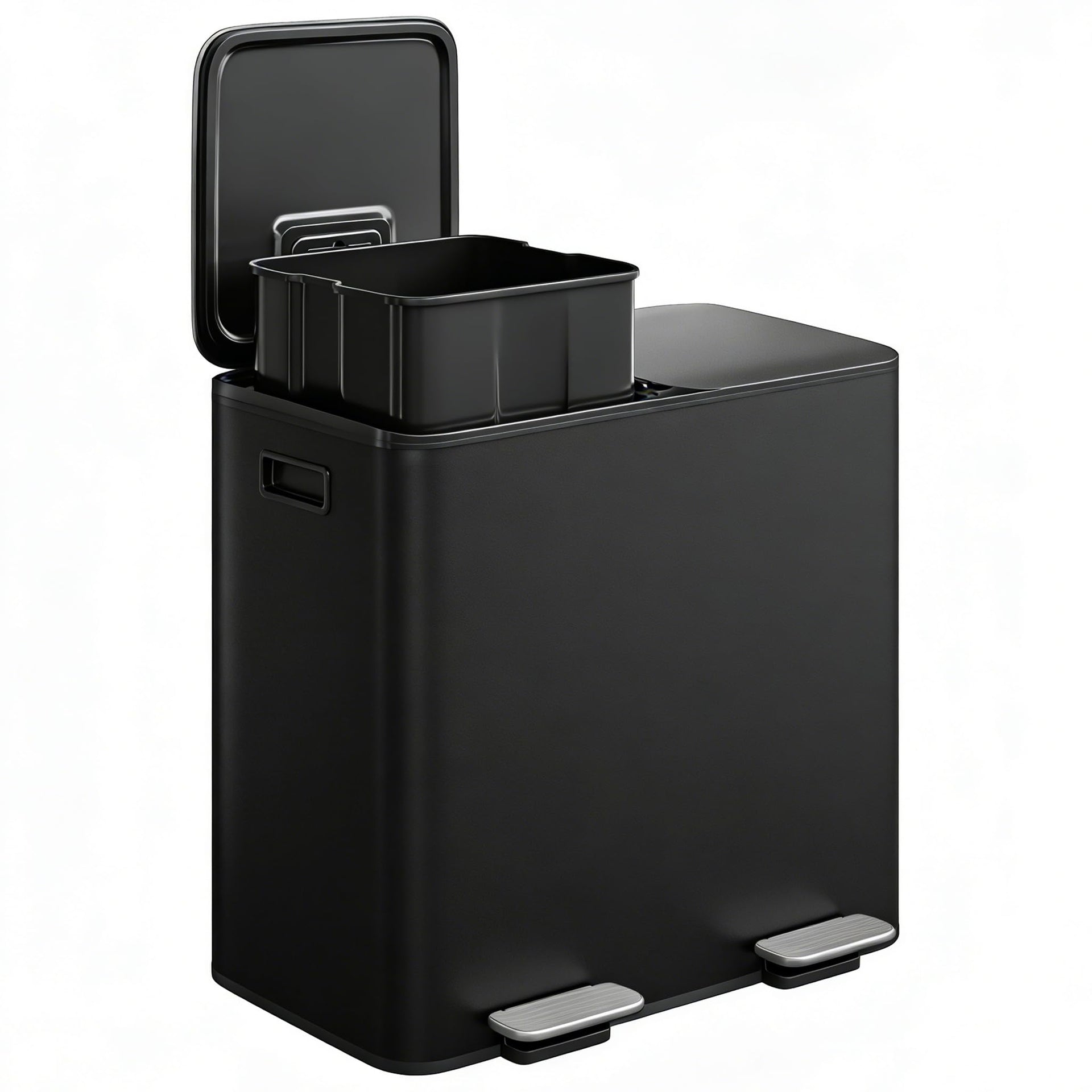 2 x 8 gal Stainless Steel Double Trash Can with Lid for Kitchen