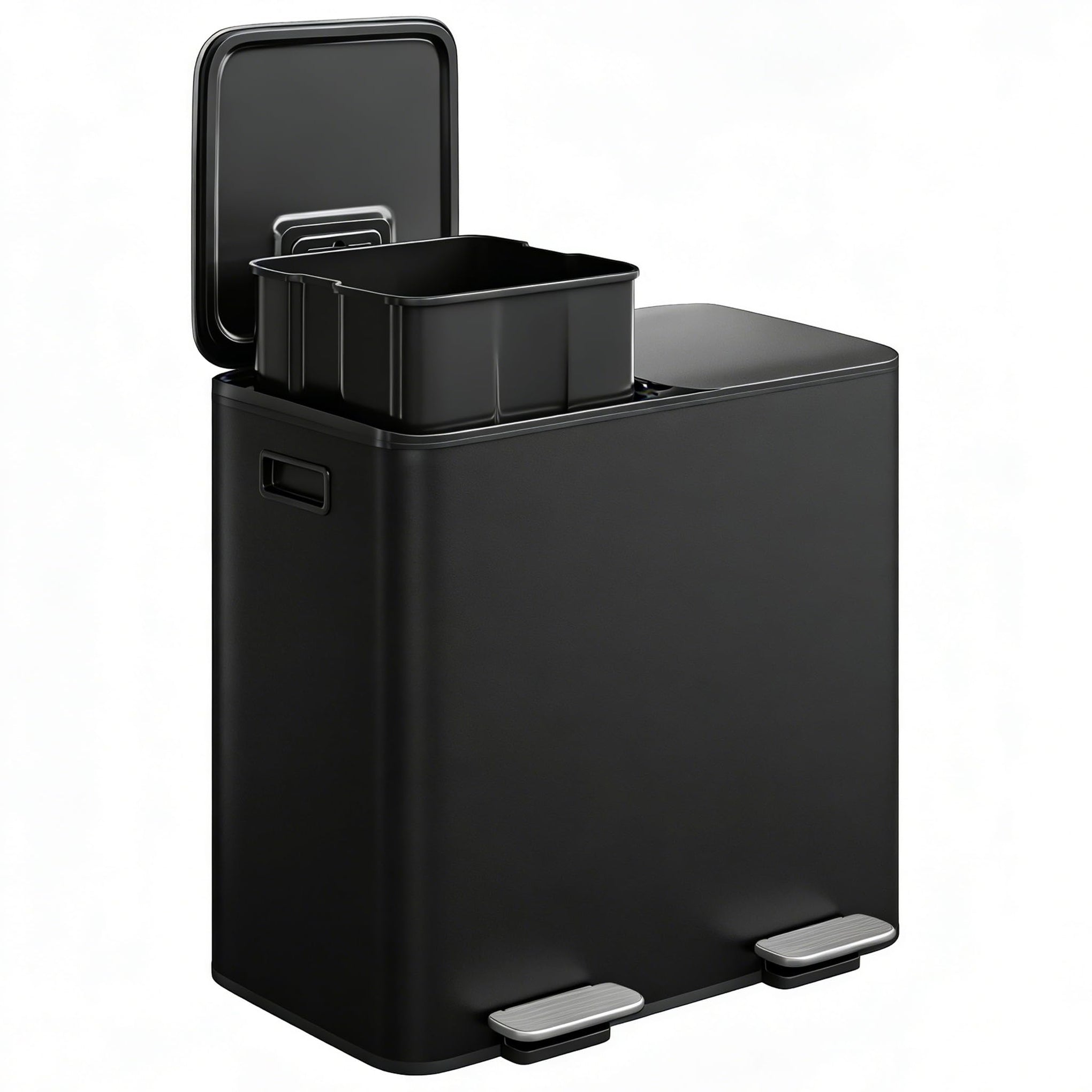 2 x 8 gal Stainless Steel Double Trash Can with Lid for Kitchen