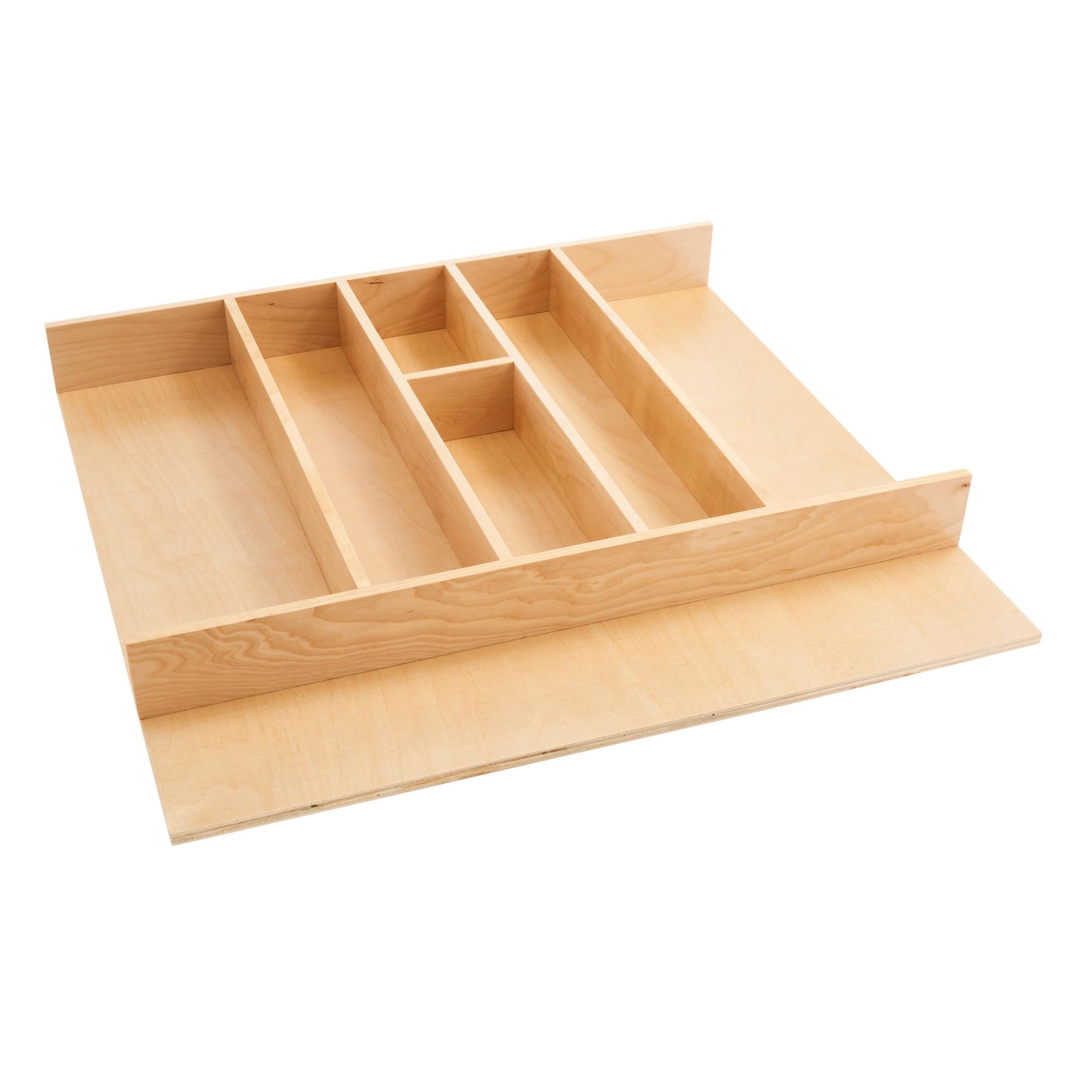 Trim-to-Custom-Fit Silverware Drawer Organizer For Kitchen Utensils, Cutlery Cabinet Storage Divider Insert, 23.98 x 21.97 In, Maple Wood, 4WUT-3