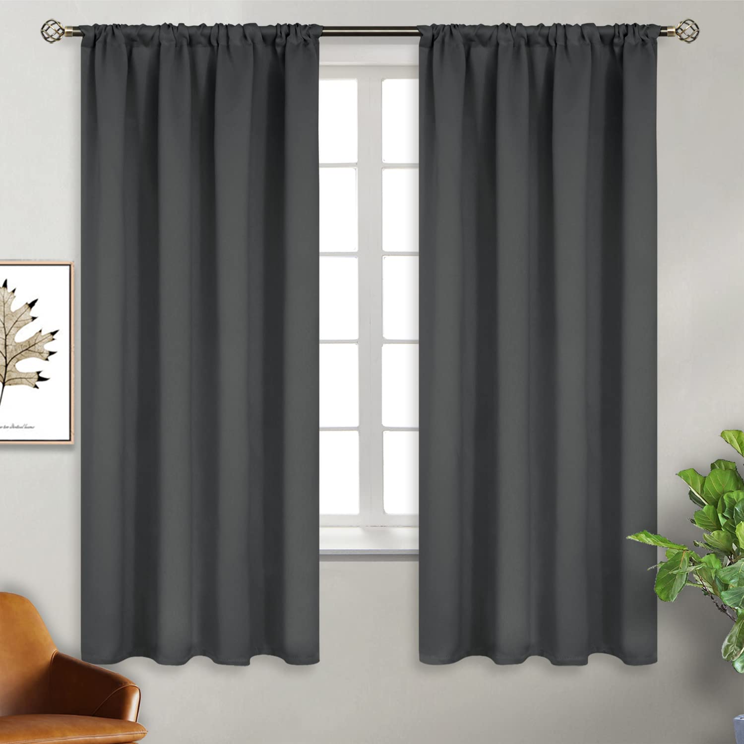 Thermal Blackout Curtains 63 Inches Length for Bedroom Window