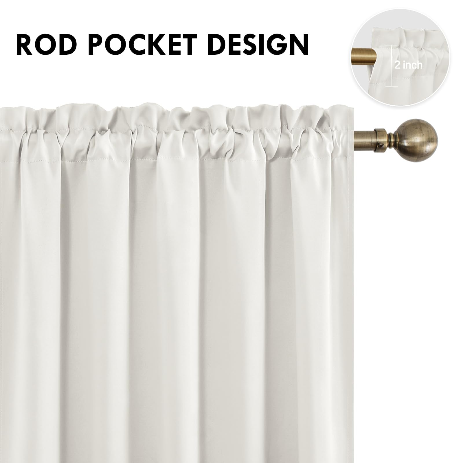 Wide Blackout Curtains for Bedroom Living Room 70 x 63 Inch Long Ivory (2 Count)