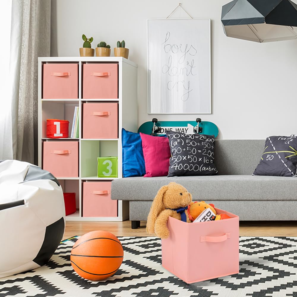 13x13x13 Inch Fabric Storage Bins 6 Pack Fun Colored Durable Storage Cubes with Handles Foldable Cube Baskets for Home (6 Count)