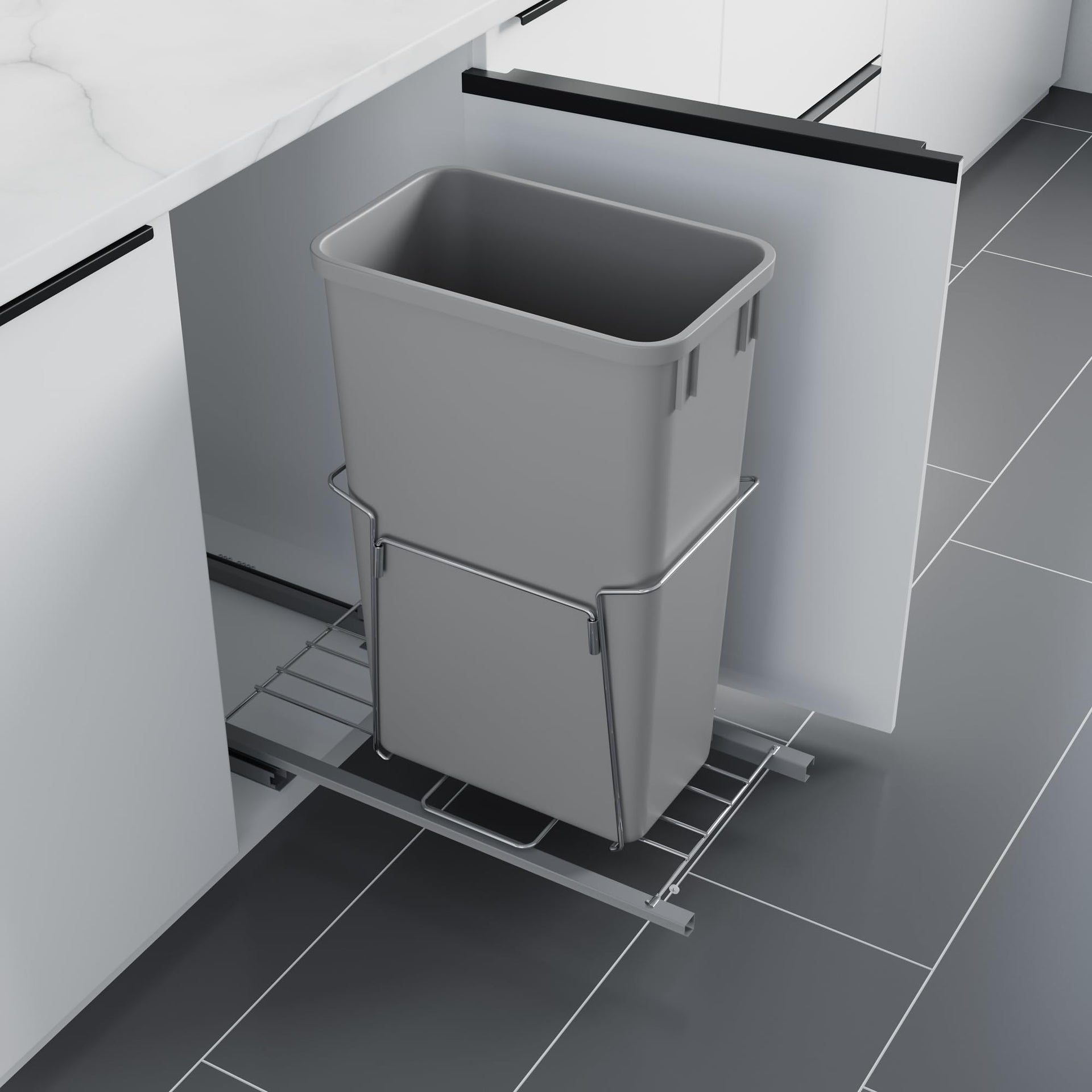 Dowell B15 Aluminum Base Wastebasket Pullout with Door Mount and 35Qt