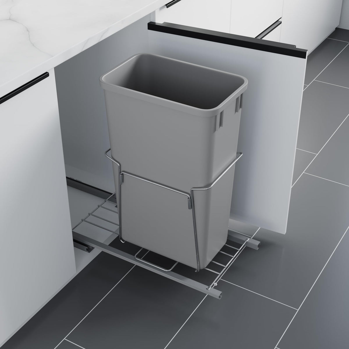 Dowell B15 Aluminum Base Wastebasket Pullout with Door Mount and 35Qt