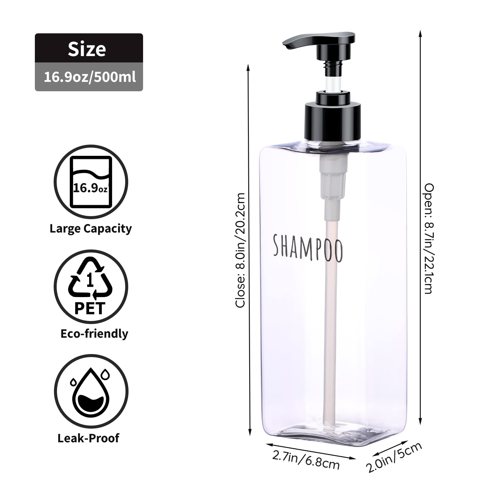 Clear Square Shampoo Bottles (3 Count)