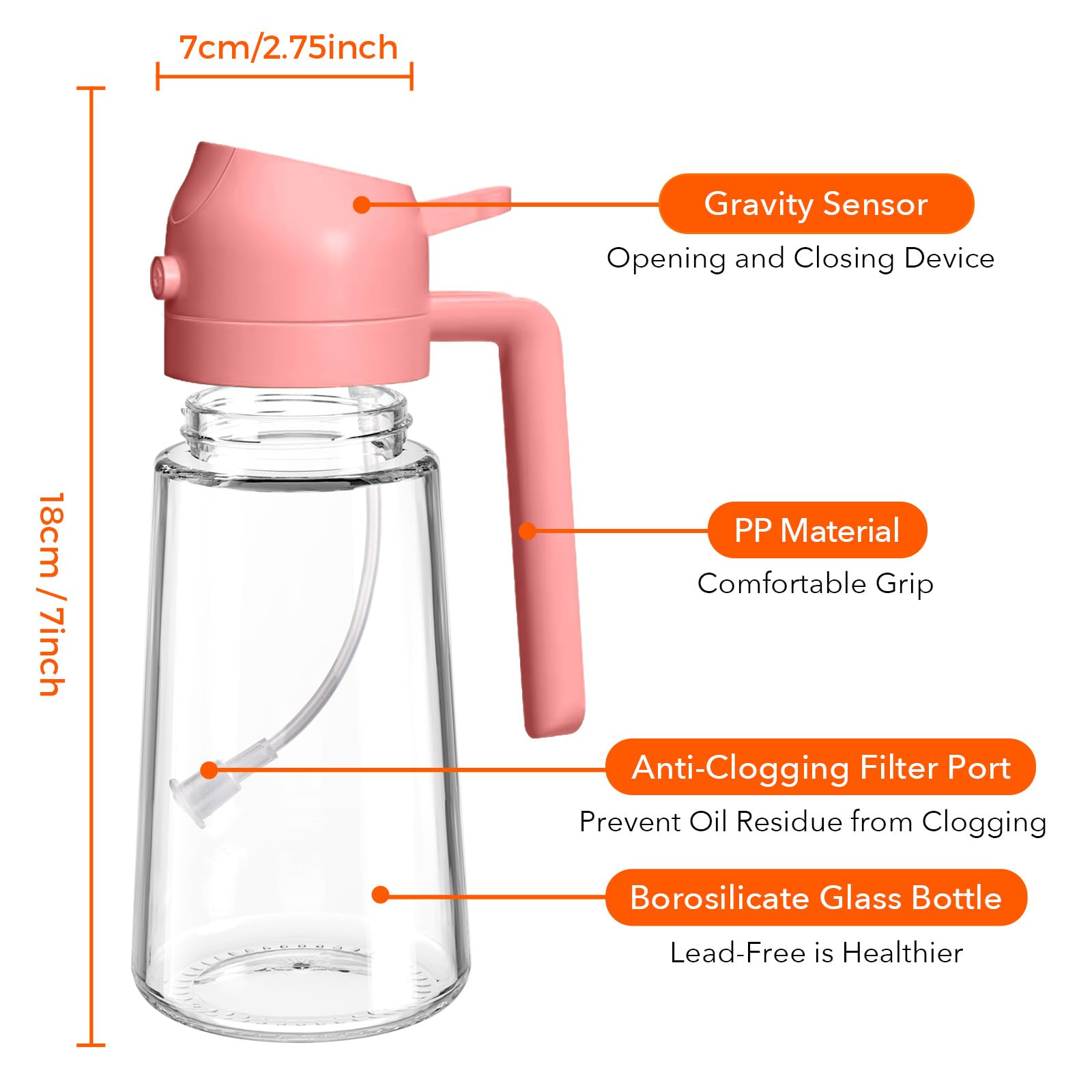 2Pcs 16oz 470ml Glass Olive Oil Sprayer for Cooking with Stickers