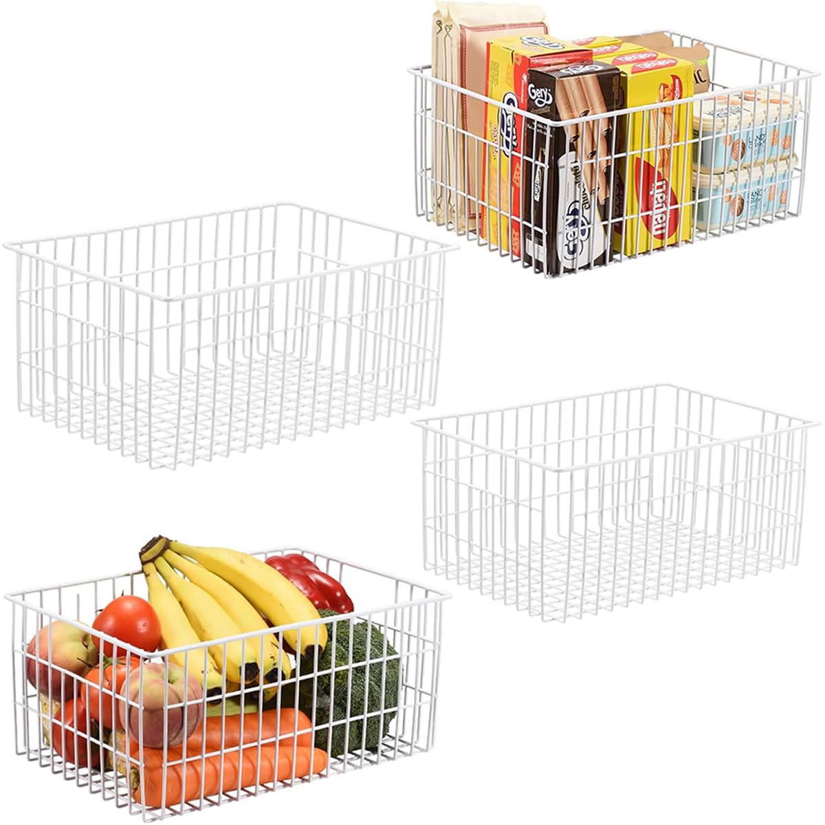 Upright Freezer Organizer Bins Metal Wire Storage Container Basket (4 Count)