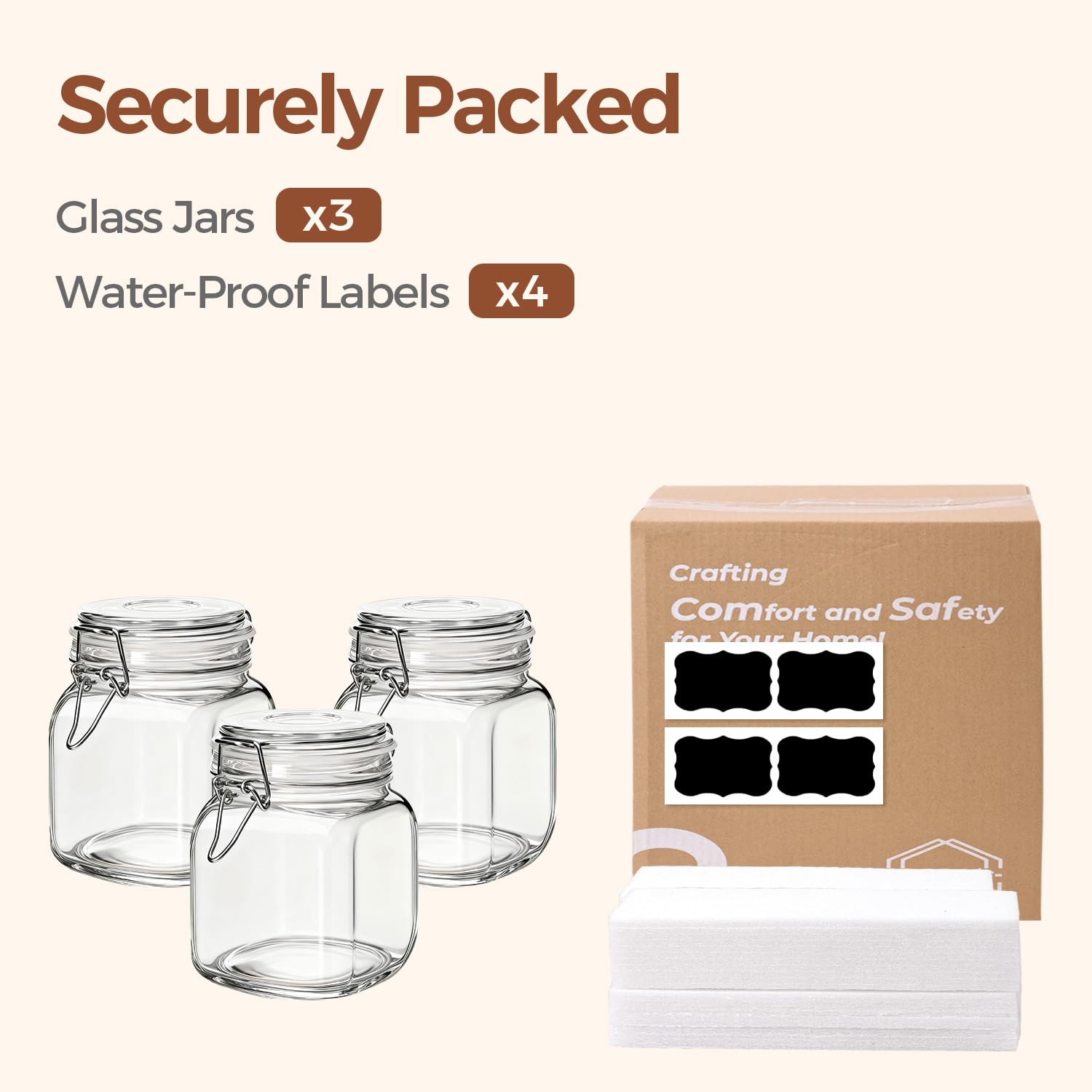Square Glass Pantry Jars with Airtight Lids 34 oz 3 Pack Coffee (3 Count)