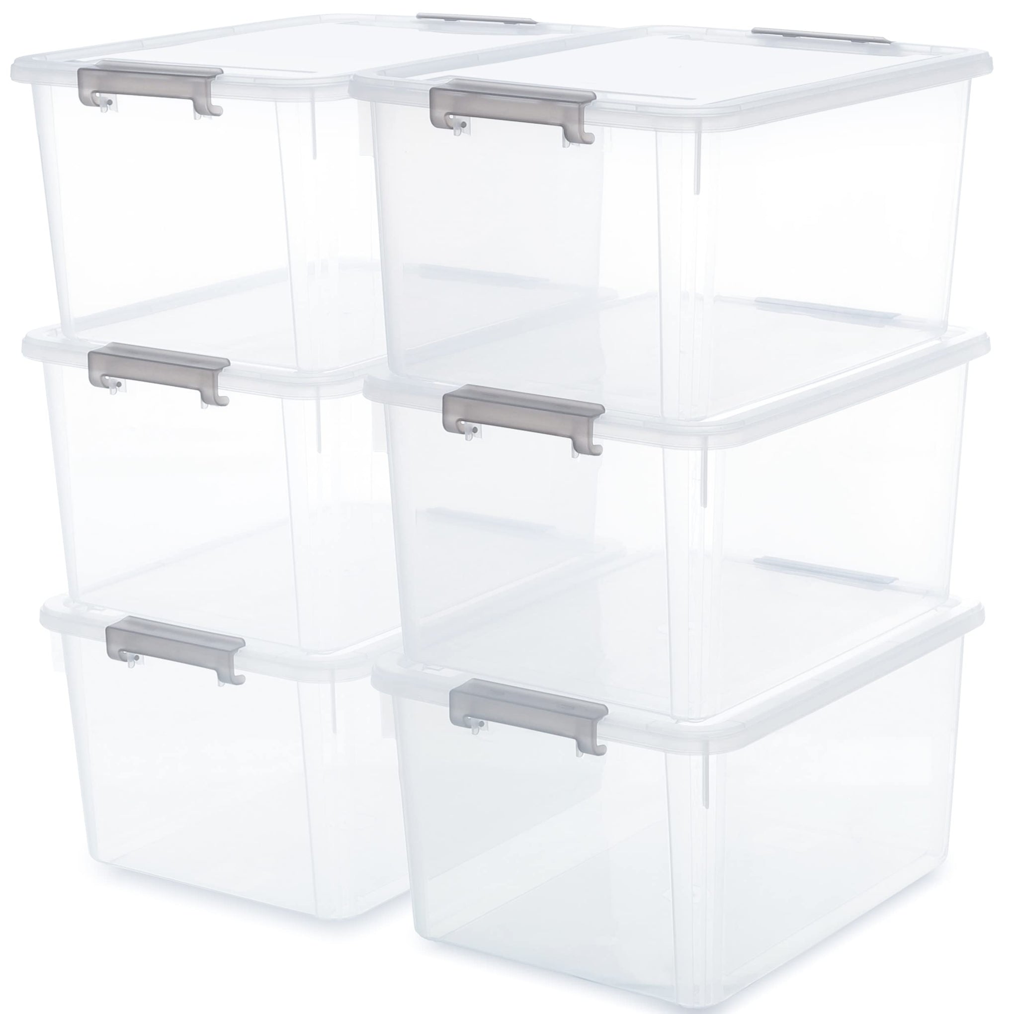 6 Packs 32 QT Plastic Storage Bins with Lids Large Stackable Storage Containers for Organizing Clear Storage Box for Garage (6 Count)