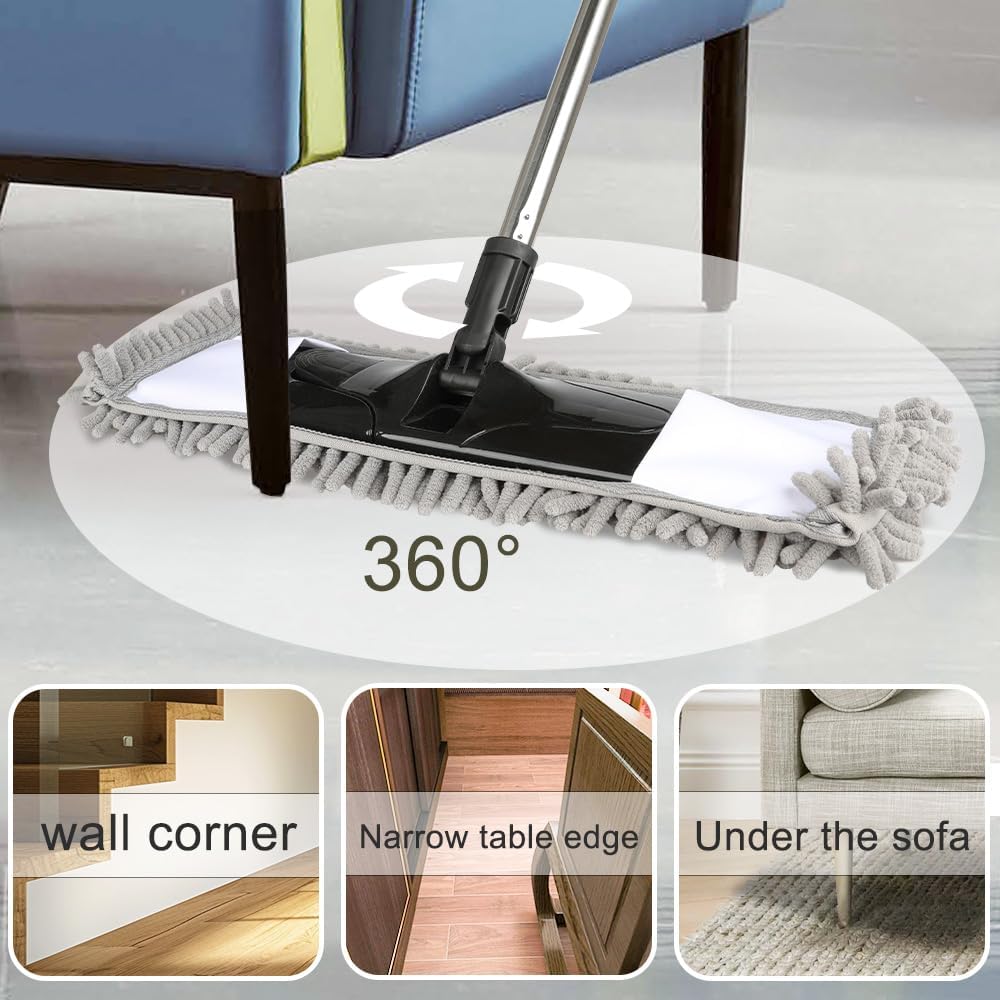 Gray Dust Mop with 2 Washable Pads