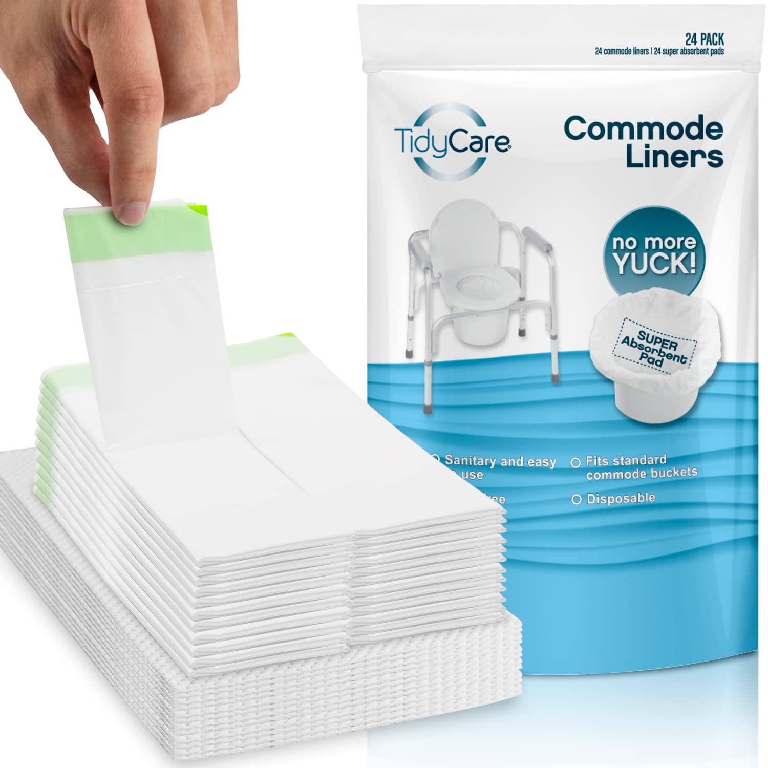 Combo Pack of 24 Commode Waste Bags and 24 Absorbent Pads (48 Count)