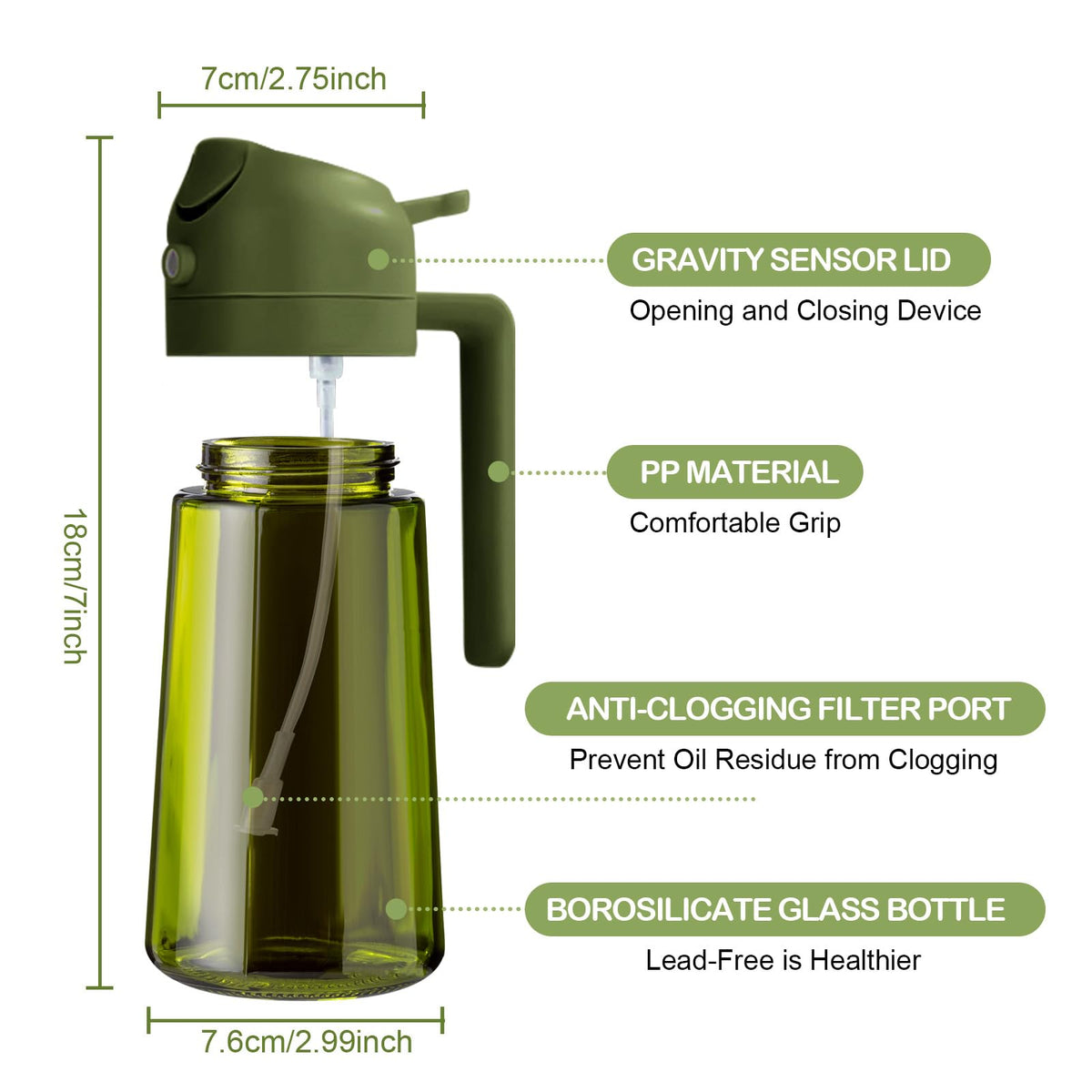 16 oz 2-in-1 Dark Glass Oil Sprayer & Dispenser, BlackOliveGreen
