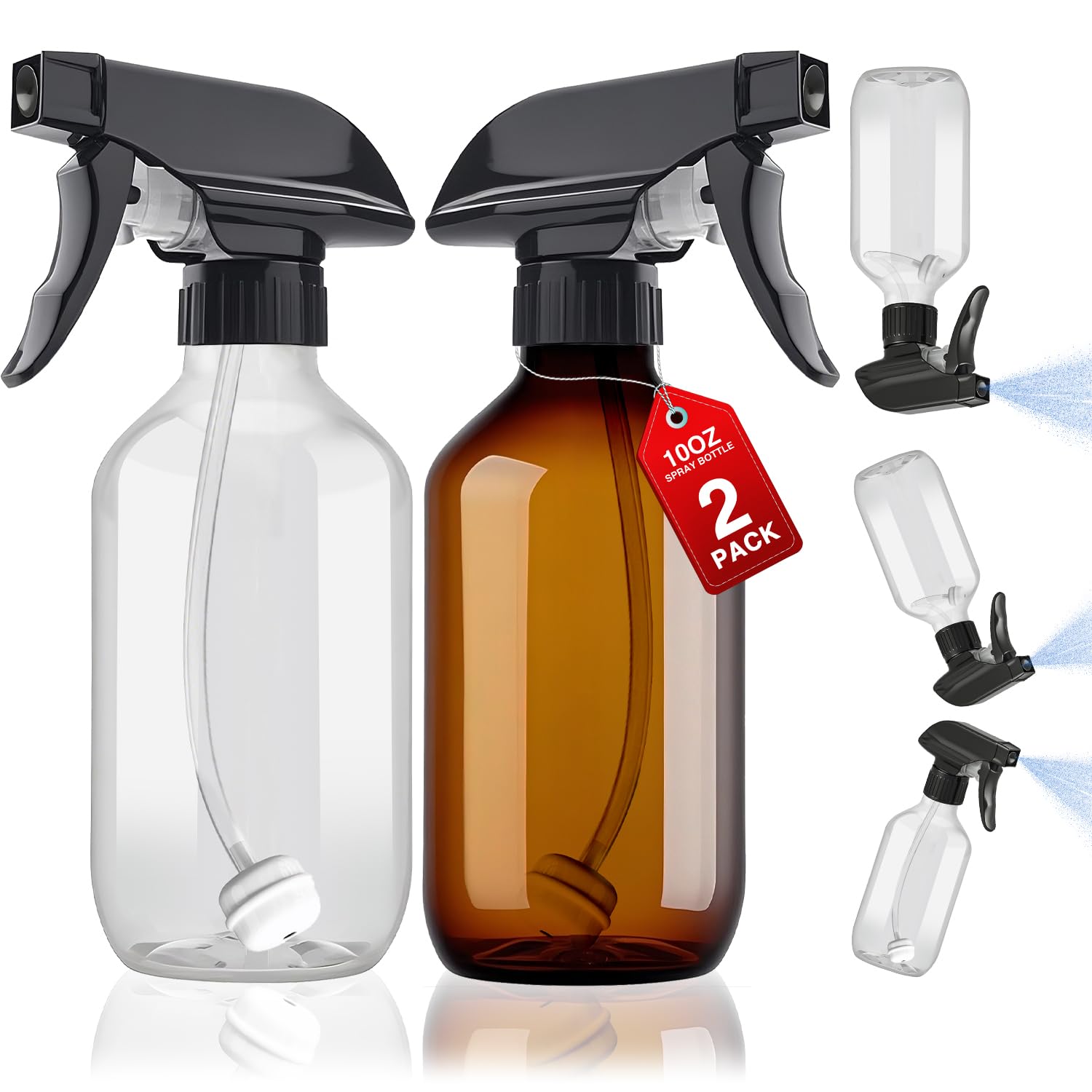 Plastic Spray Bottles 2pcs 10oz Small Bottle for Cleaning Brown & Clear (2 Count)