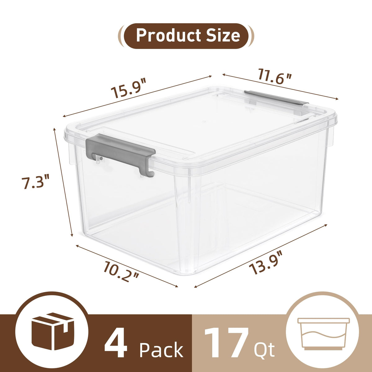 17 QT Plastic Storage Bins with Latching Lids Stackable Storage Containers for Organizing Large Clear Storage Box for Garage (4 Count)