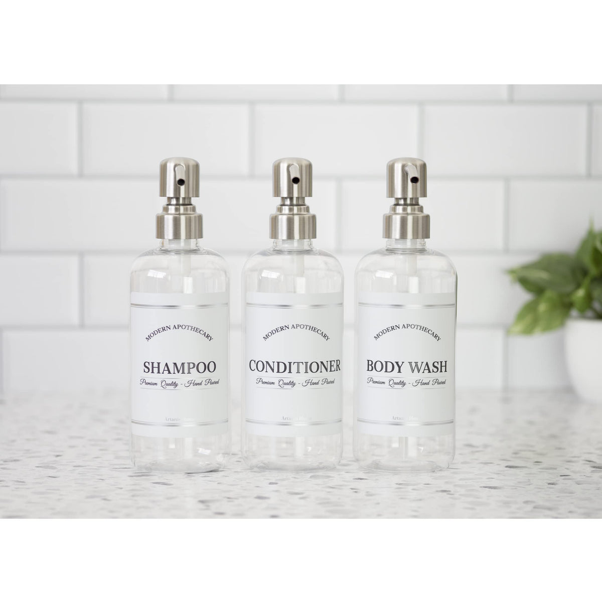 Clear Refillable Shampoo and Conditioner Bottles (3 Count)