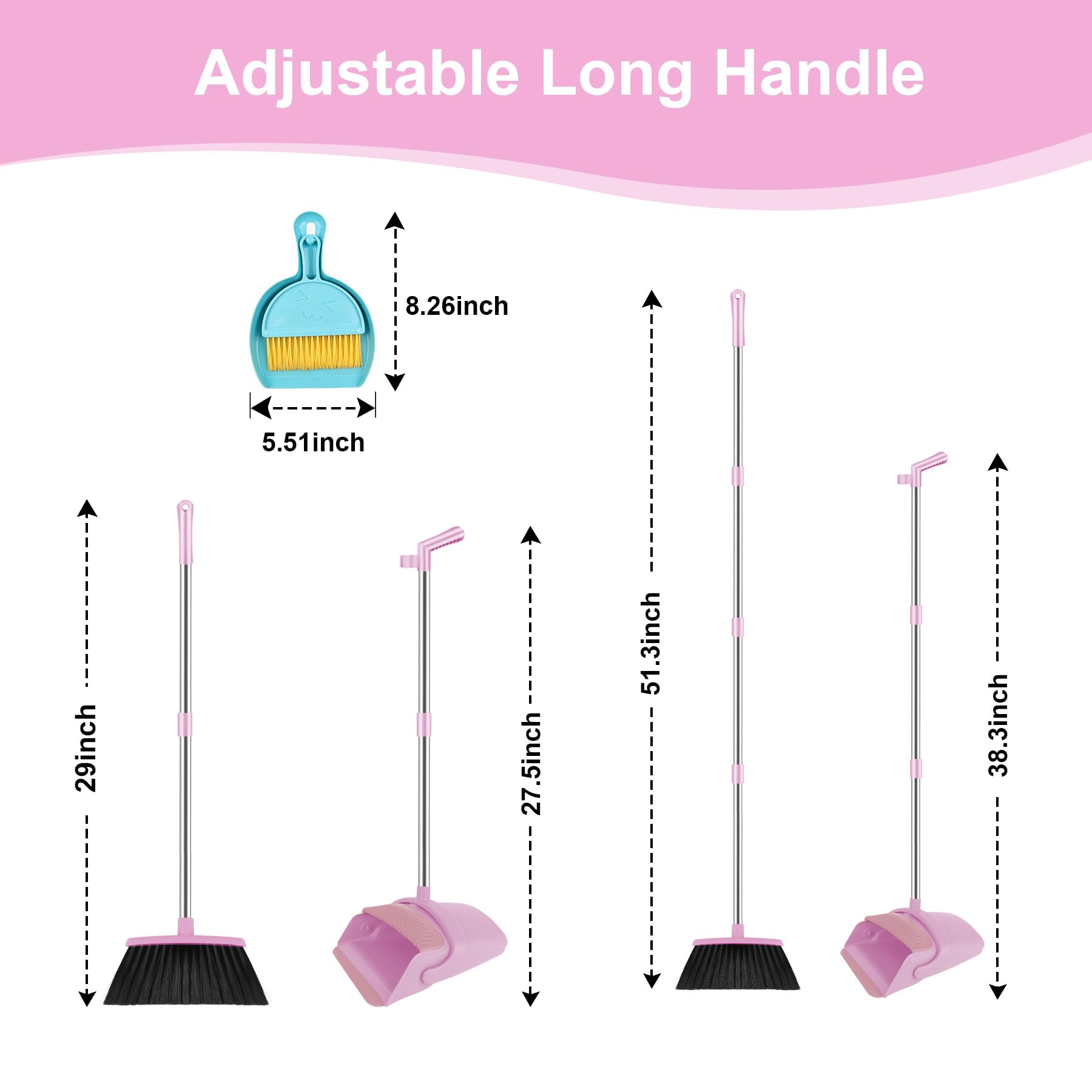 Pink Broom and Dustpan Combo Set