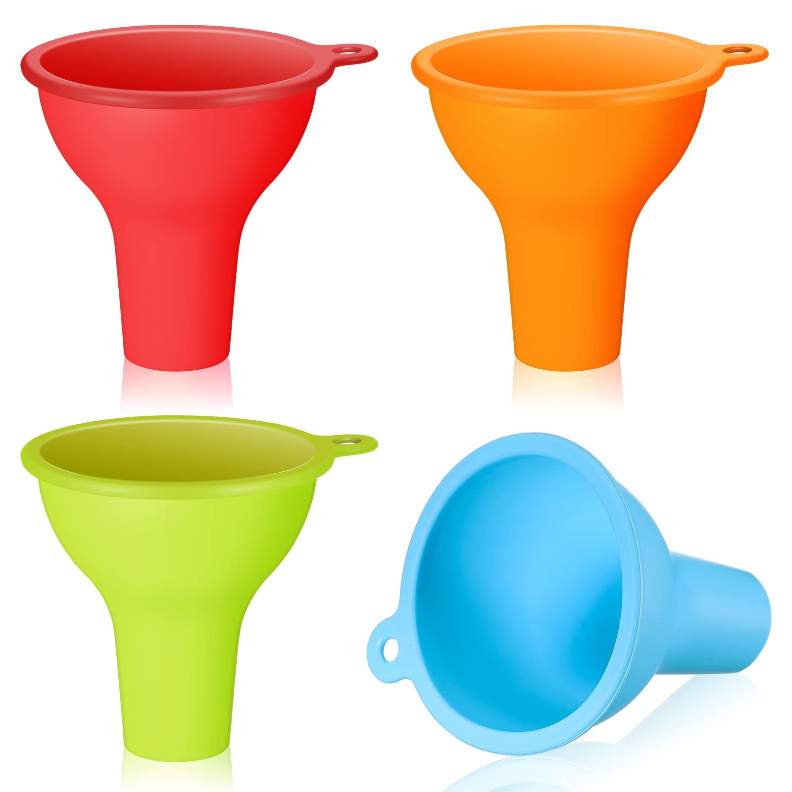 Silicone Funnels 4 Pieces 3.2 Inch Wide Mouth Funnel Flexible Condiment Sauce Canning Set for Home Restaurant Kitchen Squeeze Bottles Jars Cans Powder Liquid Spices
