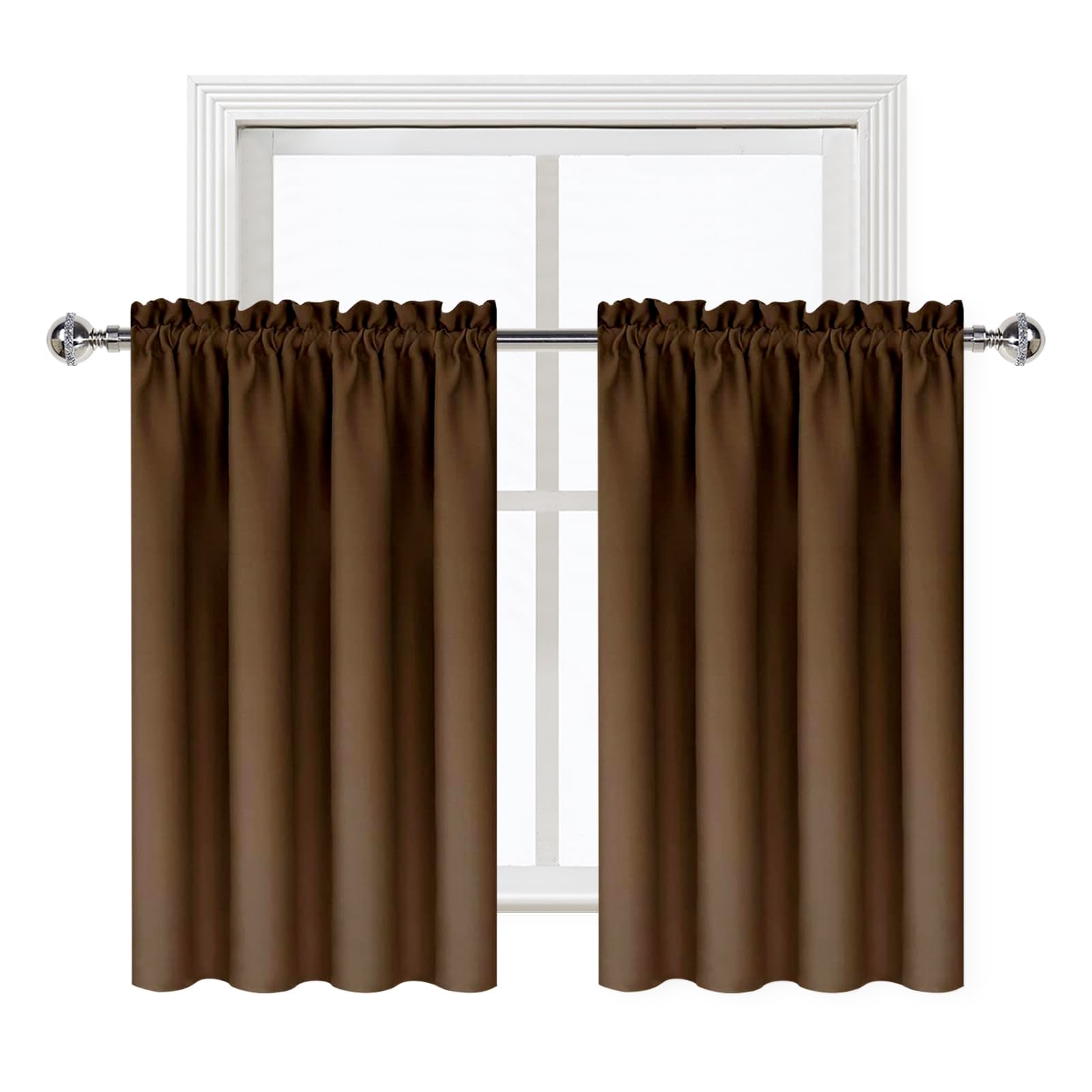 Short Blackout Curtains 42 x 36 Inch Long for Kitchen RV Bunk Brown (2 Count)