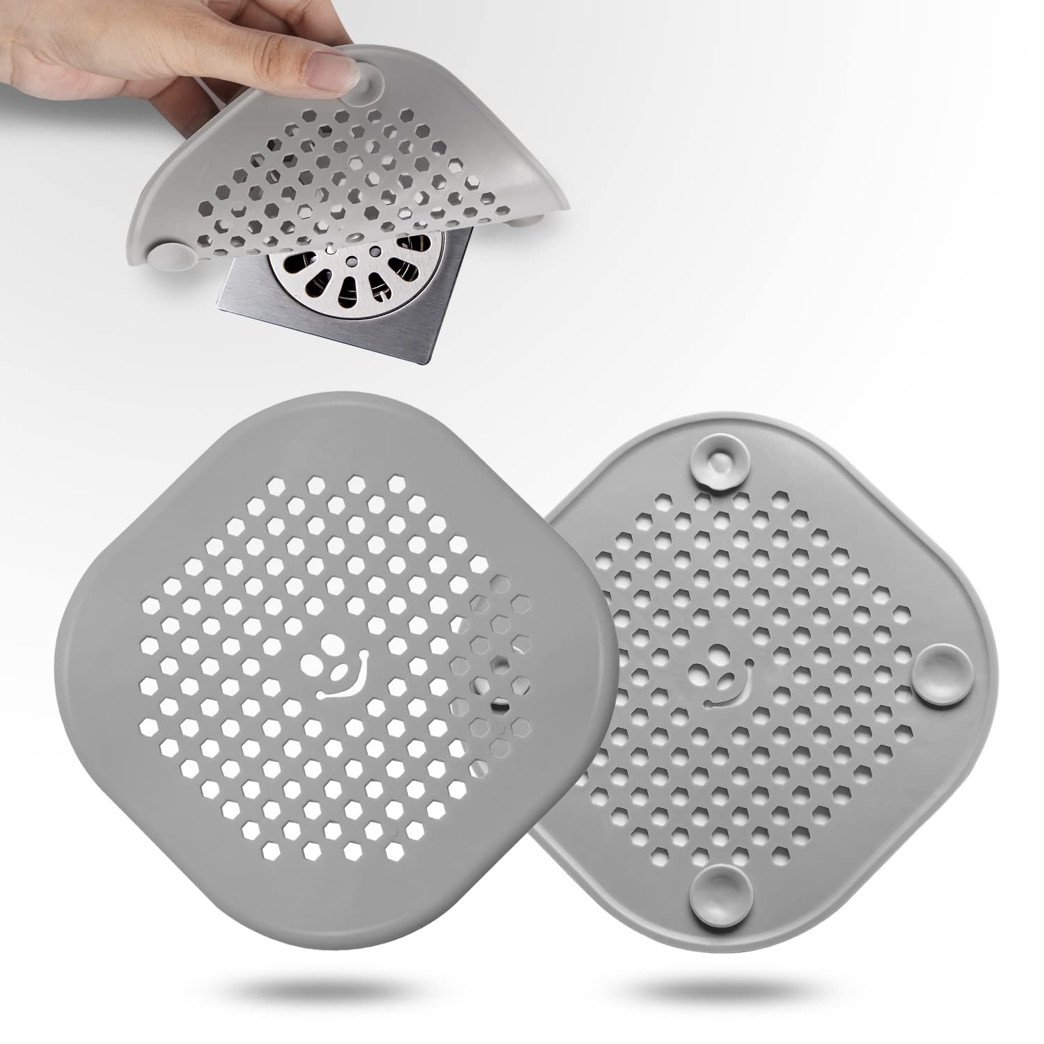 2 Pack Drain Hair Catcher Silicone Bathroom Accessories Shower Drain Protector Sink Drain Strainer Hair Stopper for Shower Kitchen Bathroom Tub Grey (2 Count)