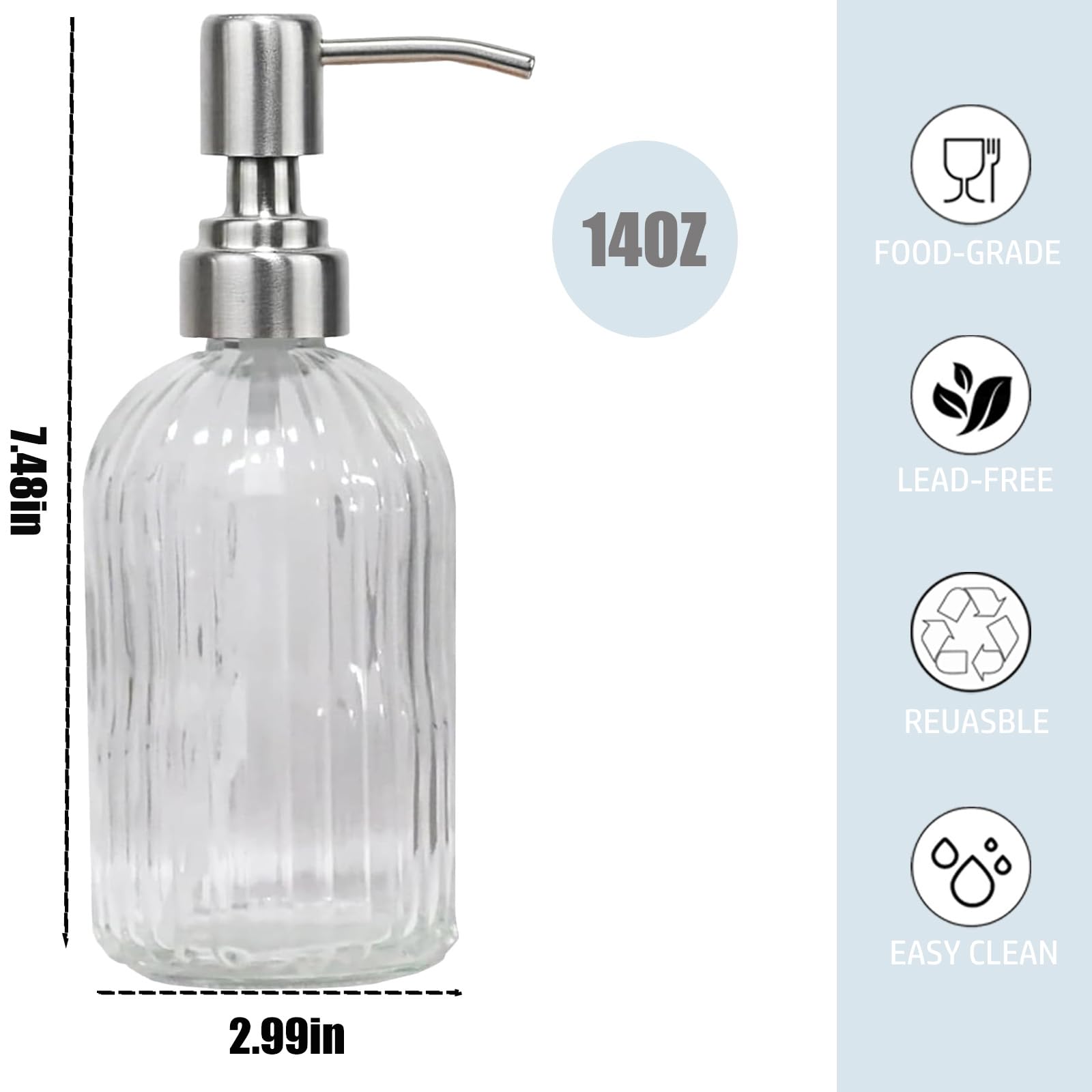 14Oz Clear Glass Soap Dispenser Bathroom