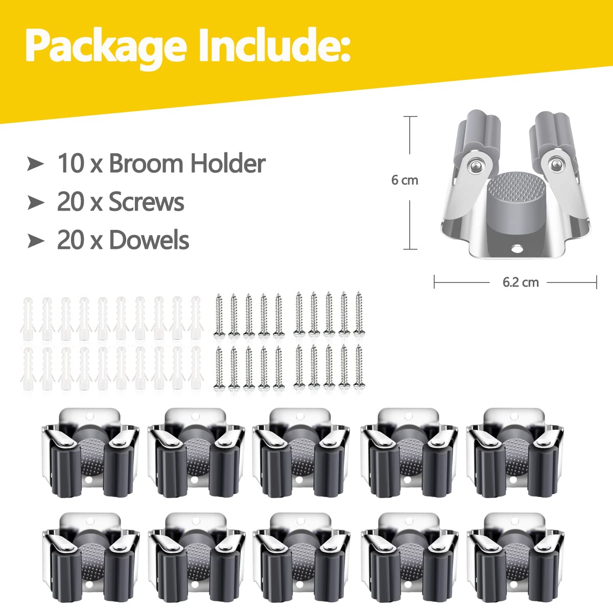 10 Pack Broom Holder Wall Mount