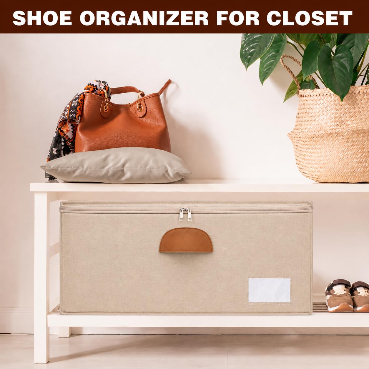 2 Pack Shoe Organizer for Closet with Adjustable Divider Shoe Storage Box (2 Count)