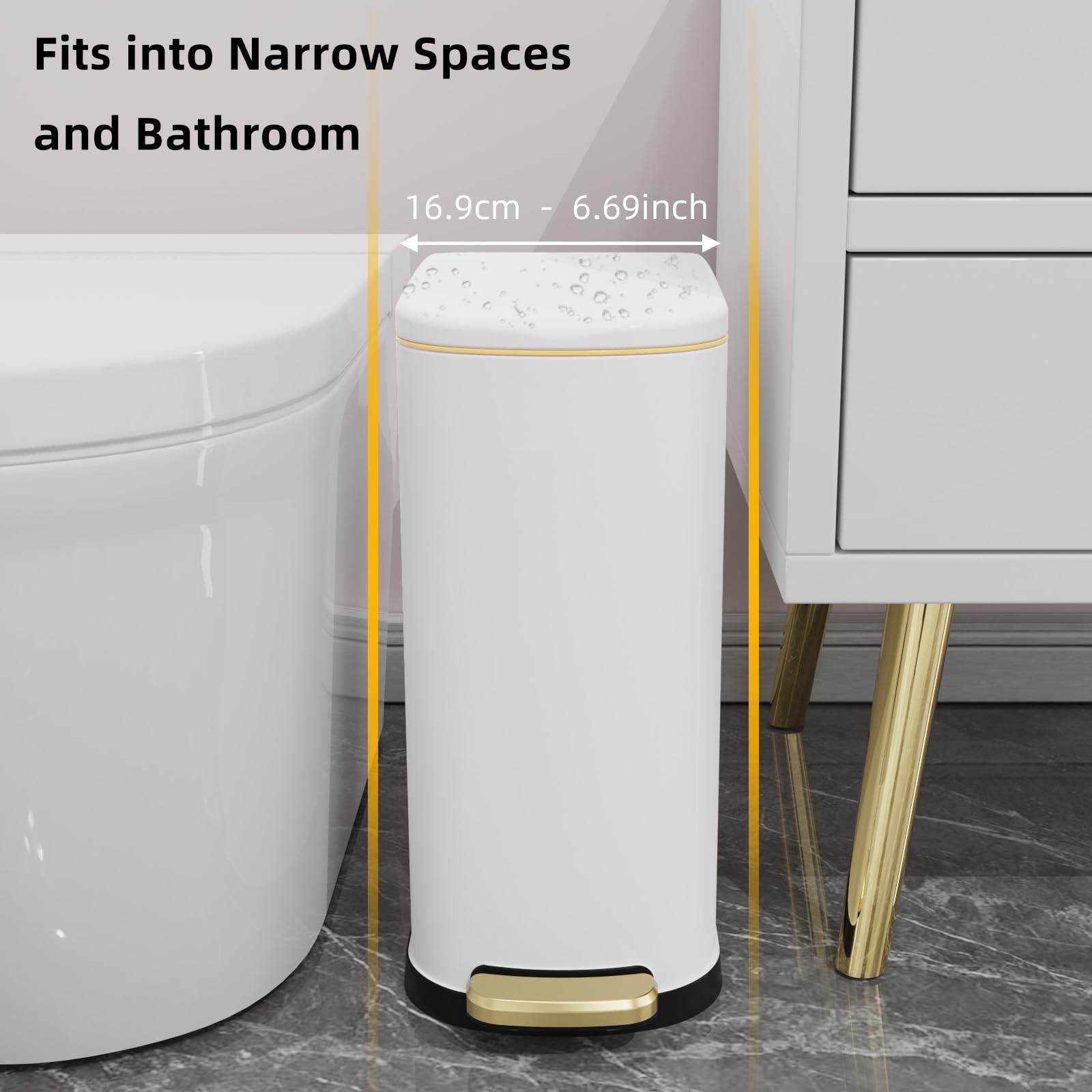2.6 Gallon Slim Bathroom Trash Can with Soft Close Lid