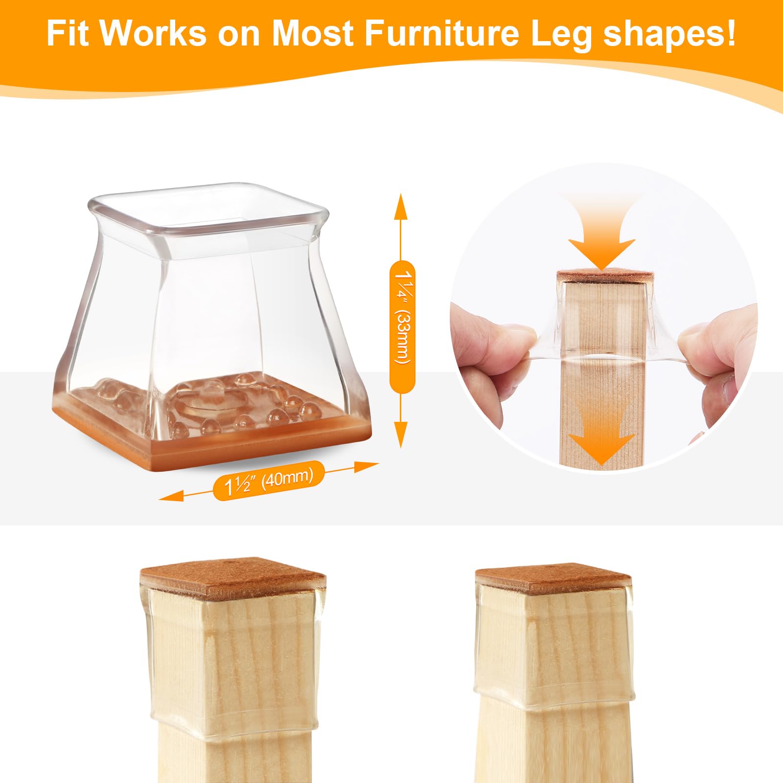 24 Pack Square Chair Leg Floor Protectors for Hardwood Floors (24 Count)