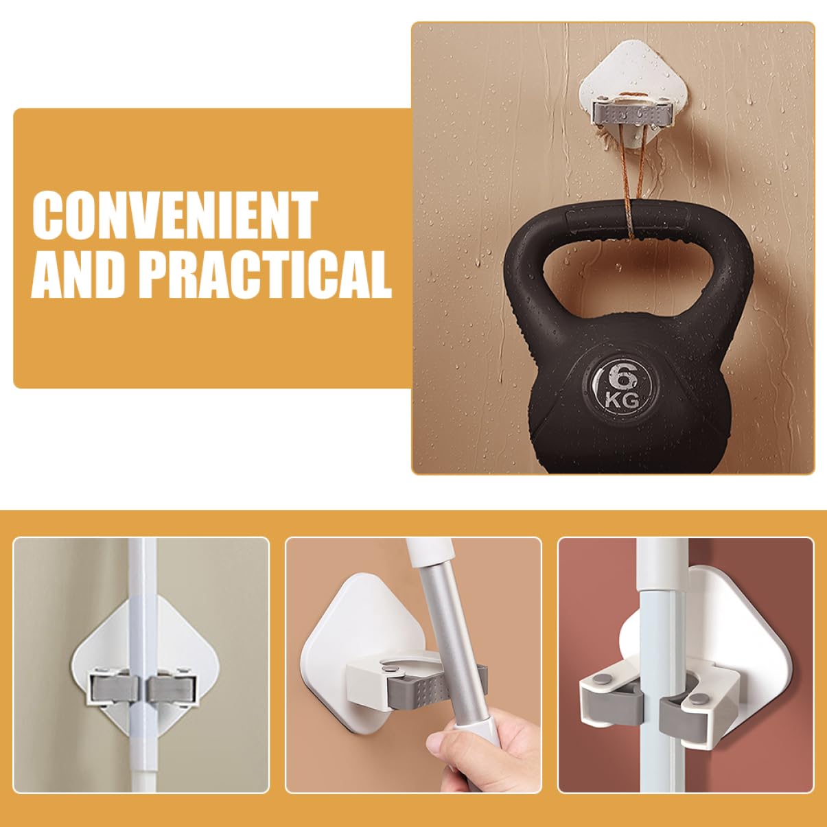 Self Adhesive Mop Hook Heavy Duty Wall Hanger for Brooms and Cleaning Tools and Easy Installation Without Drilling for Bathroom and Kitchen Use