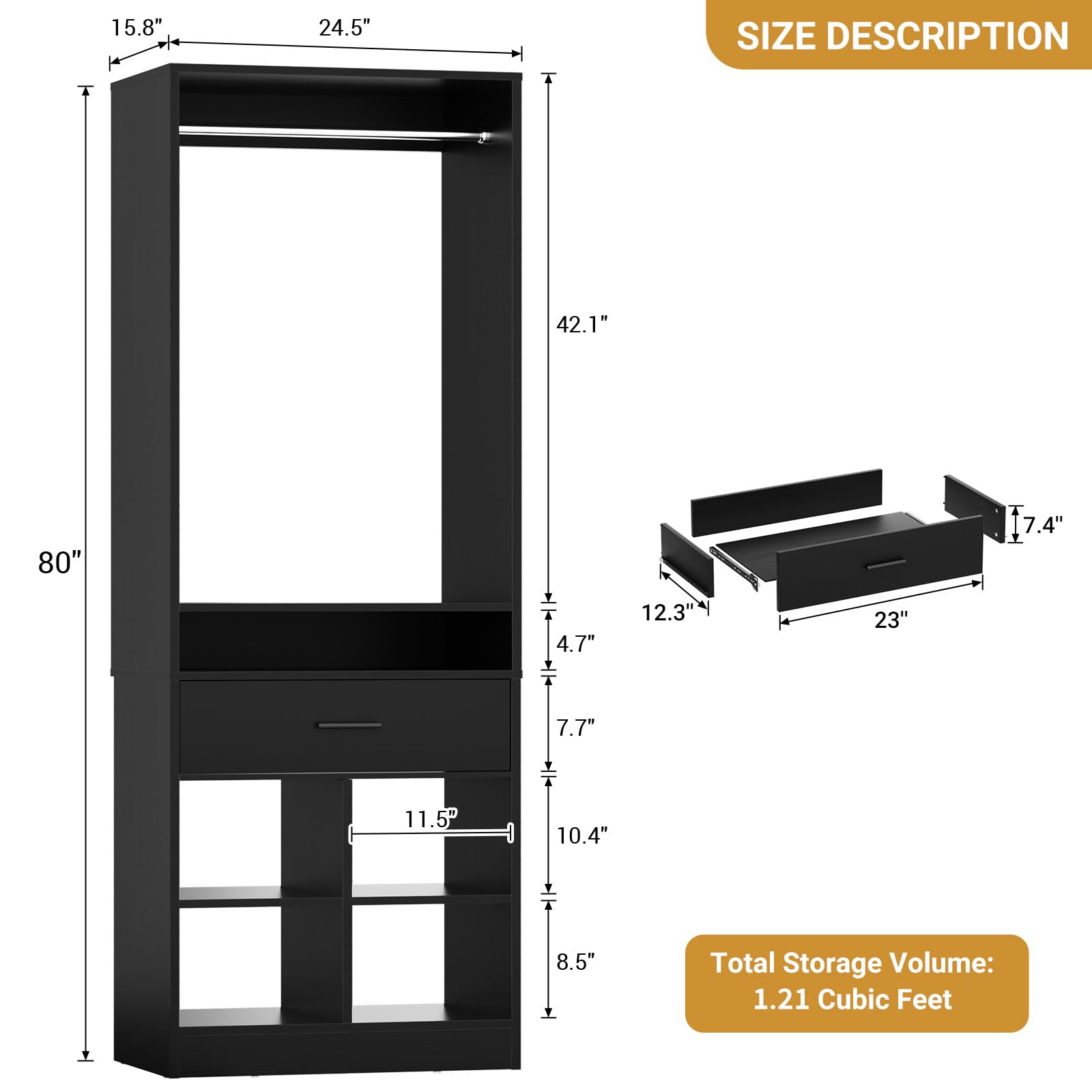 Freestanding Closet System with Wood Drawer and 4 Cubby Storage
