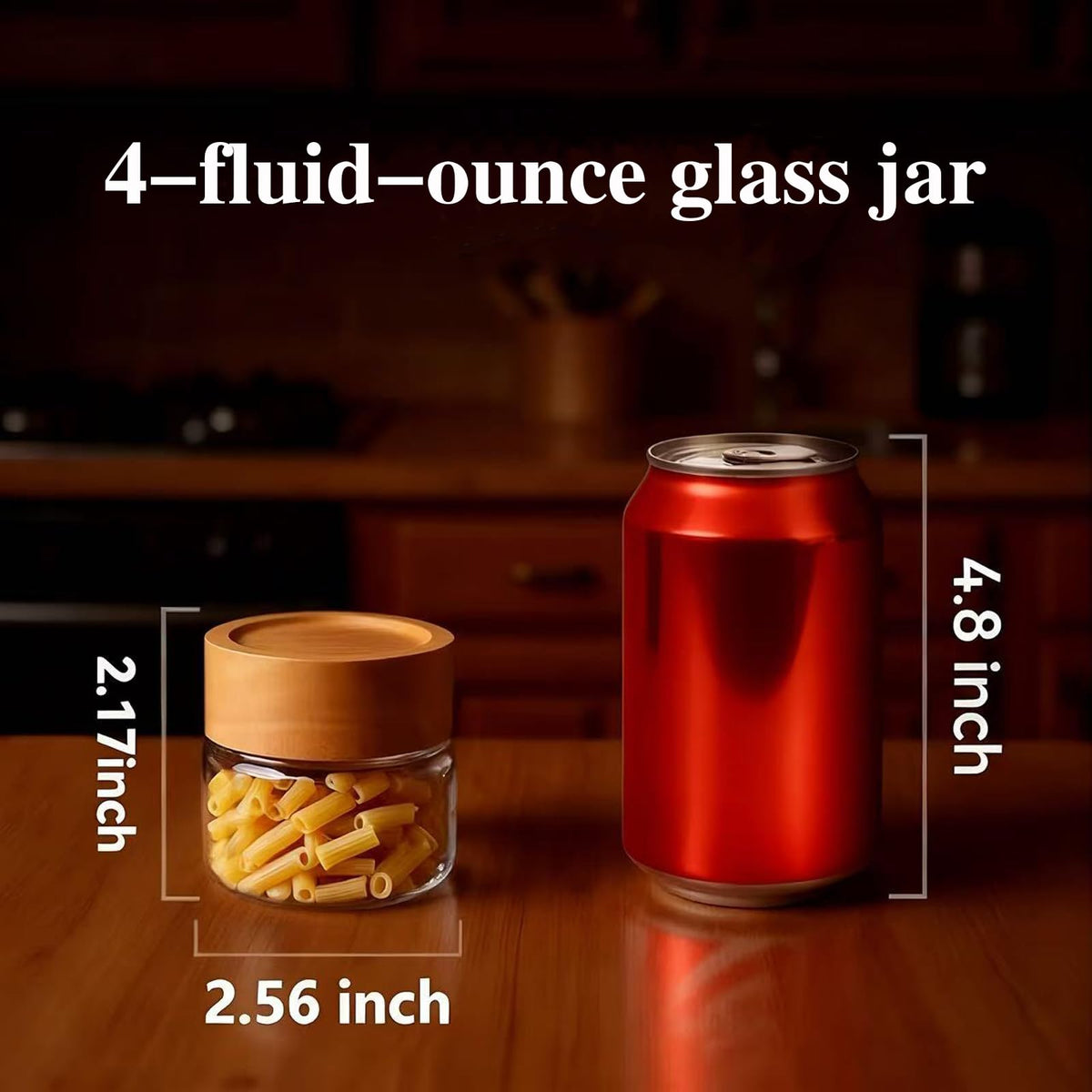 2 Pack 4 fl oz Leakproof Mason Jars with Acacia Wood Lids (6 Count)