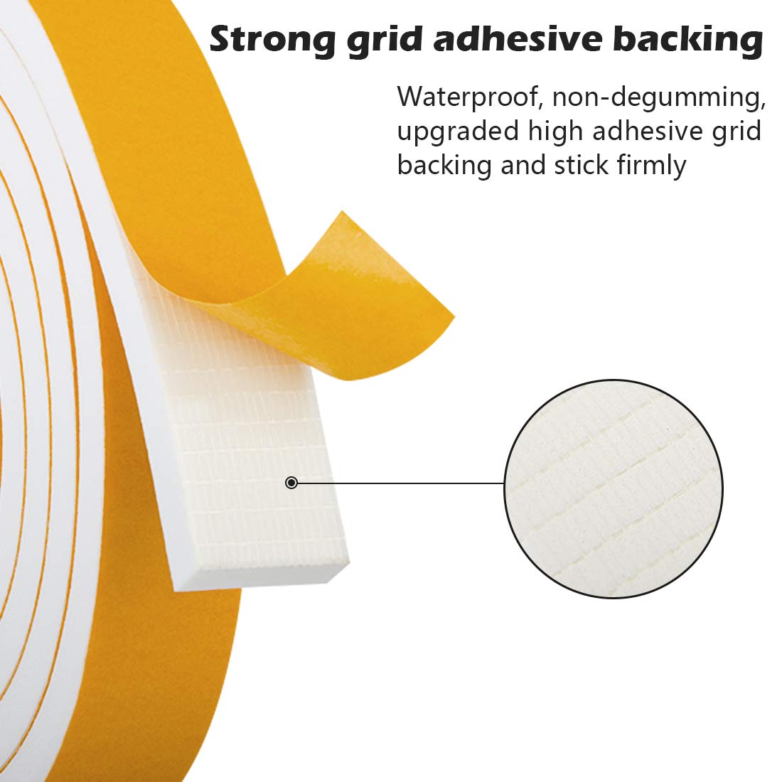 White Weather Stripping Self Adhesive Foam Tape High Density Foam Sealing Strip Window Insulation Weatherproof Gasket Tape for Doors and Windows (13 Foot)