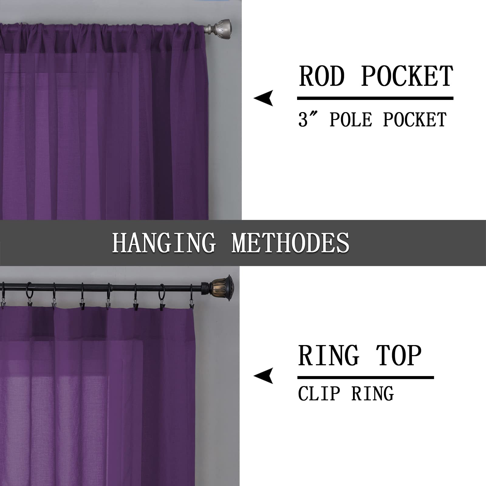 Short Sheer Curtains Living Room Linen Textured Curtain Sheers Light Filtering Voile Rod Pocket Curtains for Bedroom (2 Count)