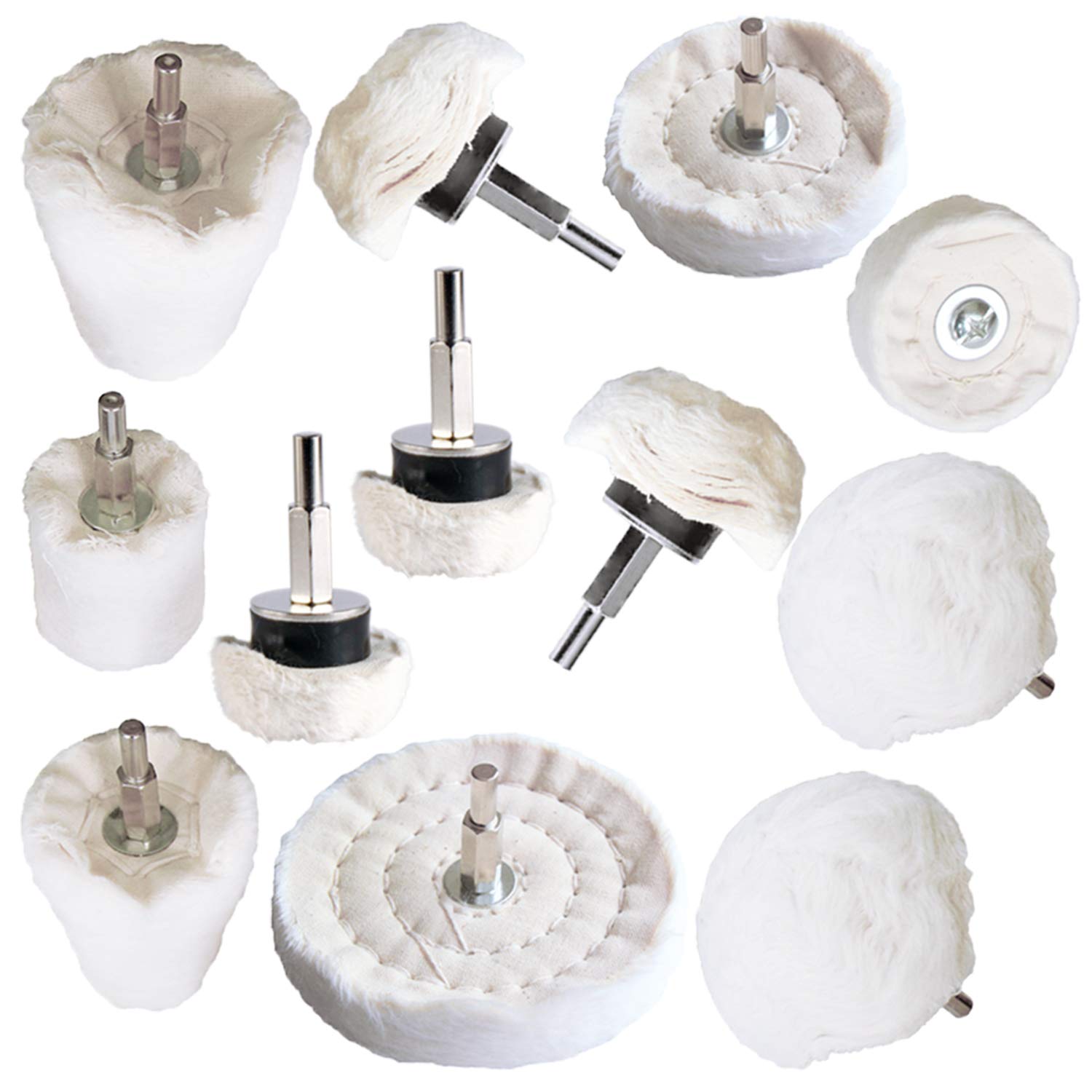 Polishing Pad Buffing Wheel Kit White Flannelette 12 Pack (12 Count)