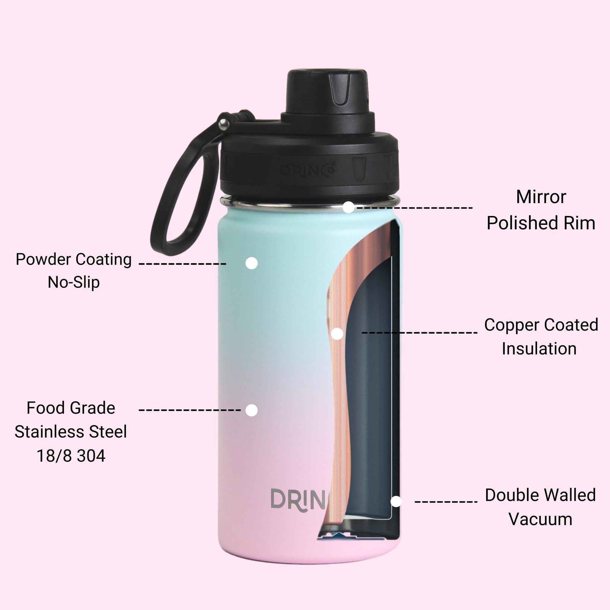Stainless Steel Water Bottle Spout Lid Vacuum Insulated Double Wall Water Bottle Wide Mouth
