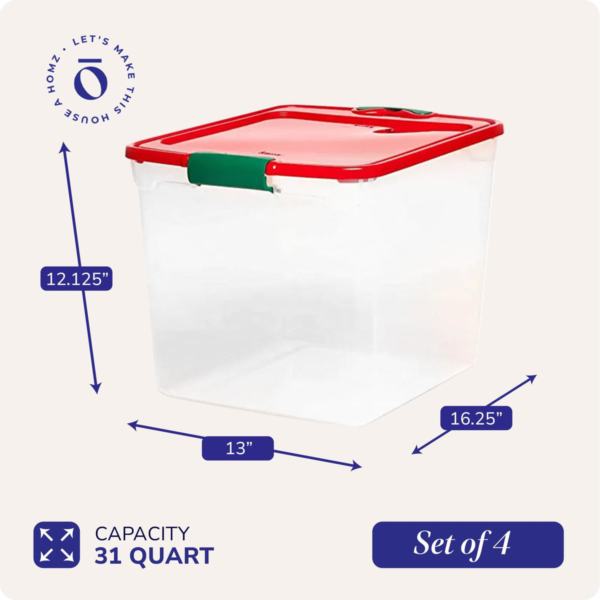 Holiday Tote Plastic Storage Bin with Lid (4 Count)