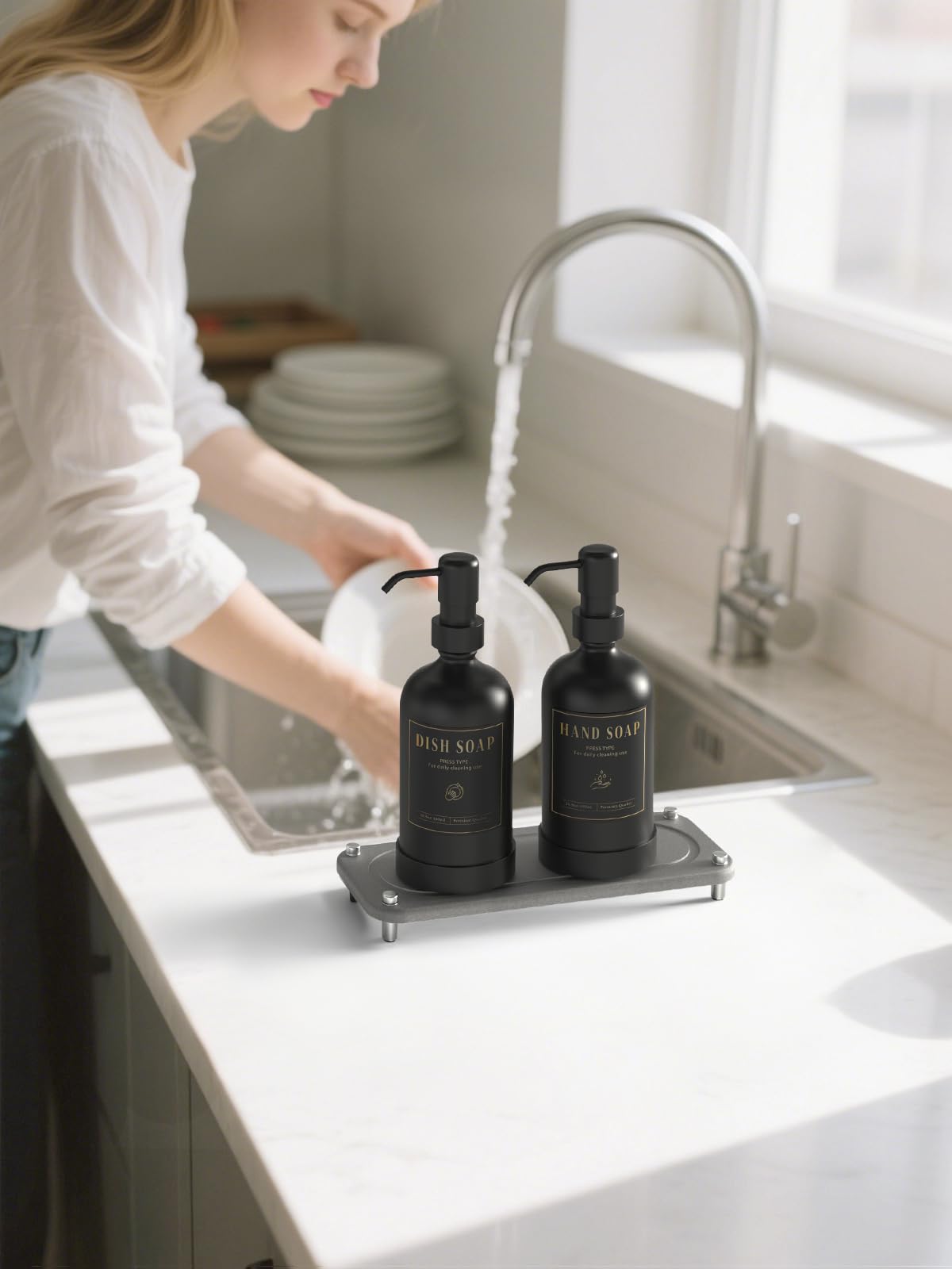 17 oz Glass Liquid Soap Dispenser Set (2 Count)